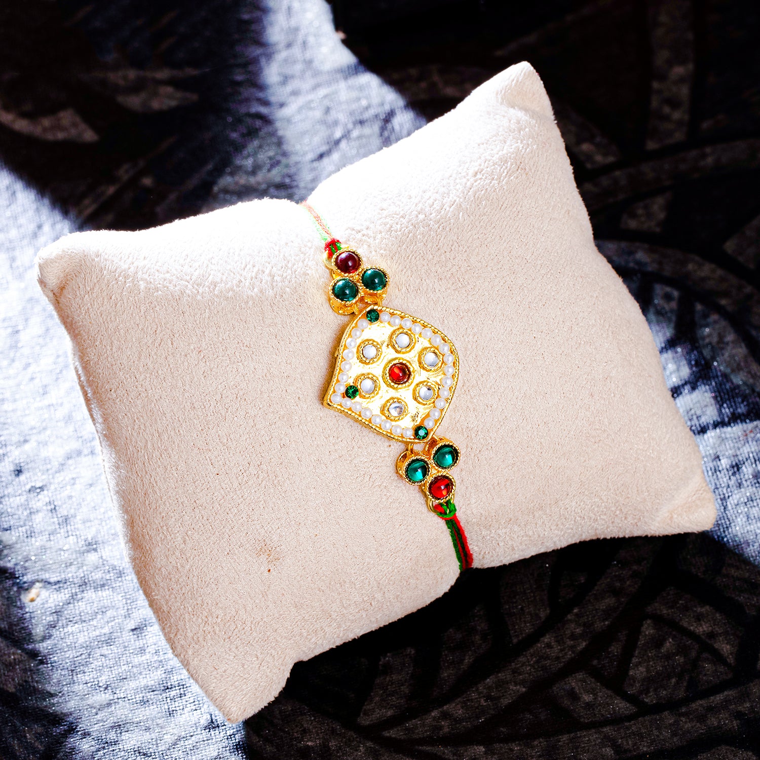 Sukkhi Elegant Gold Plated Rakhi with Roli Chawal and Raksha Bandhan Greeting Card For Men