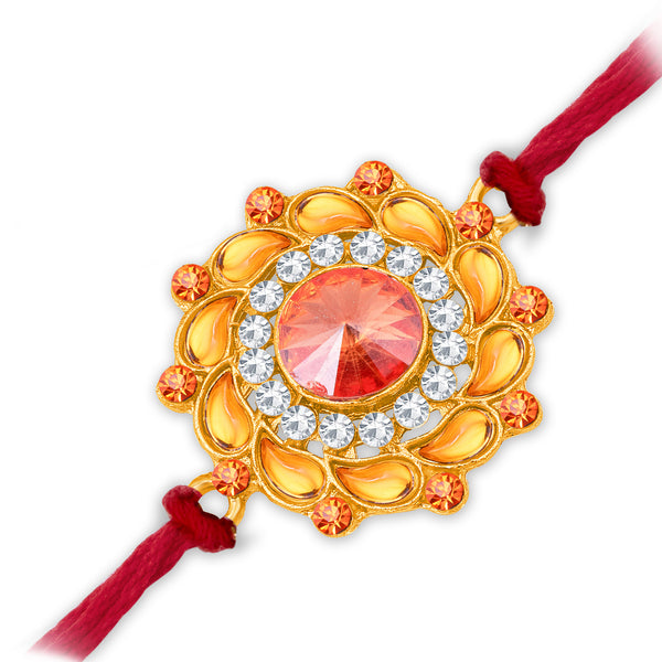 Sukkhi Designer Kundan Pearl Rakhi Set For Brother – Gold Plated, With Roli Chawal & Card (Set Of 2) - View #7