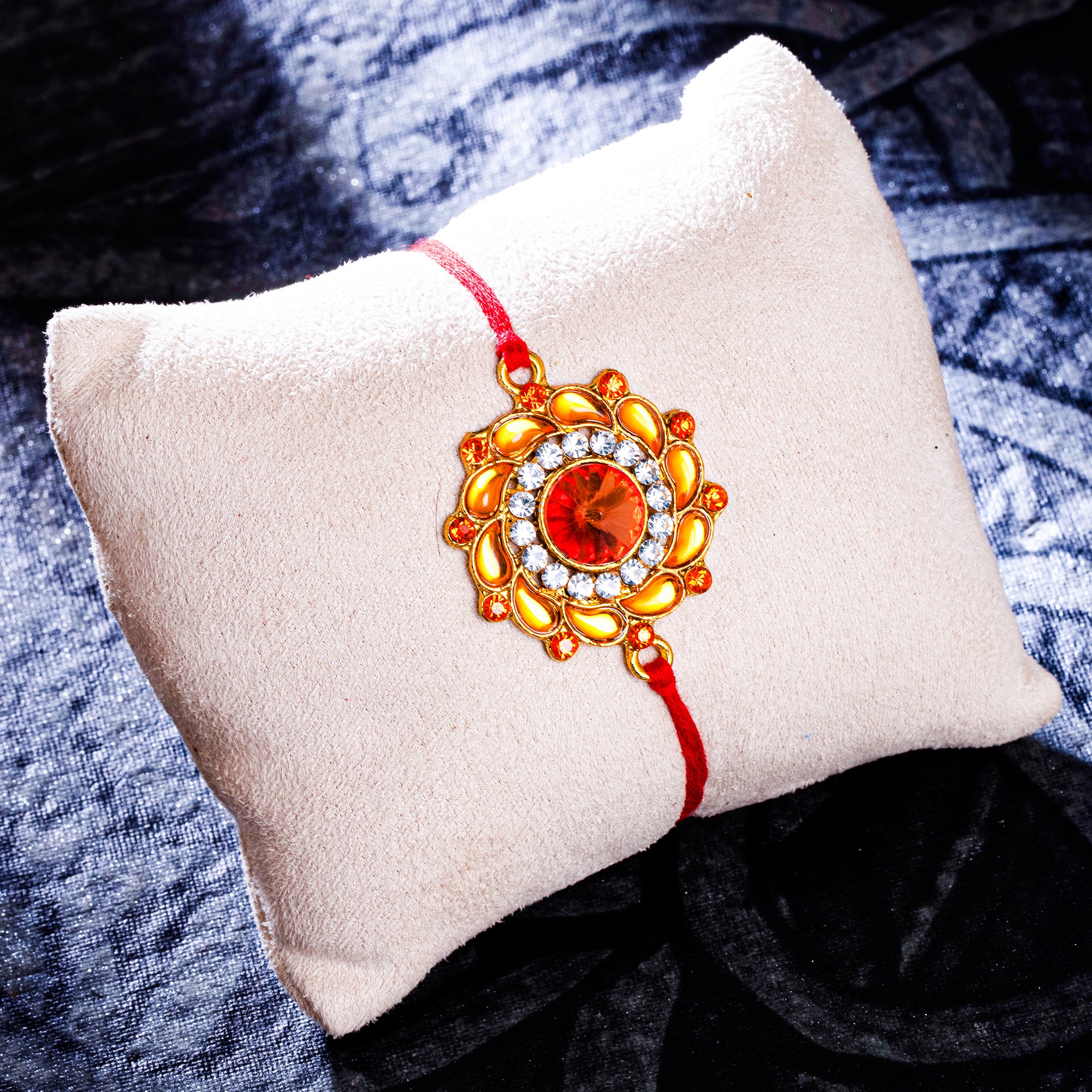 Sukkhi Traditional Gold Plated Floral Rakhi with Roli Chawal and Raksha Bandhan Greeting Card For Men
