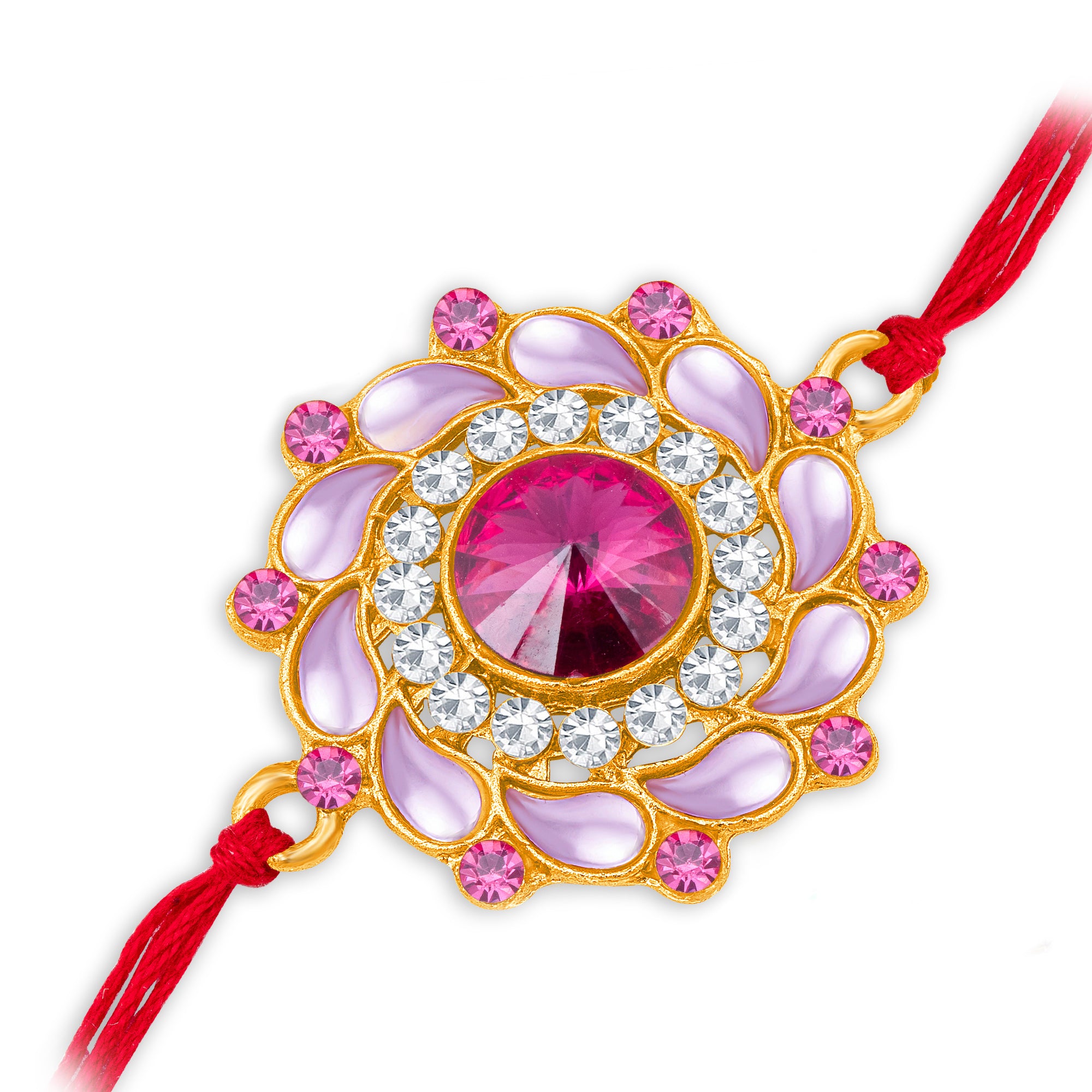 Sukkhi Delightful Gold Plated Floral Kundan Rakhi with Roli Chawal and Raksha Bandhan Greeting Card For Men