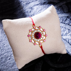 Elegant Kundan Rakhi With Roli Chawal - Designer Rakshasutra Bracelet For Brother (1 Piece) - View #2