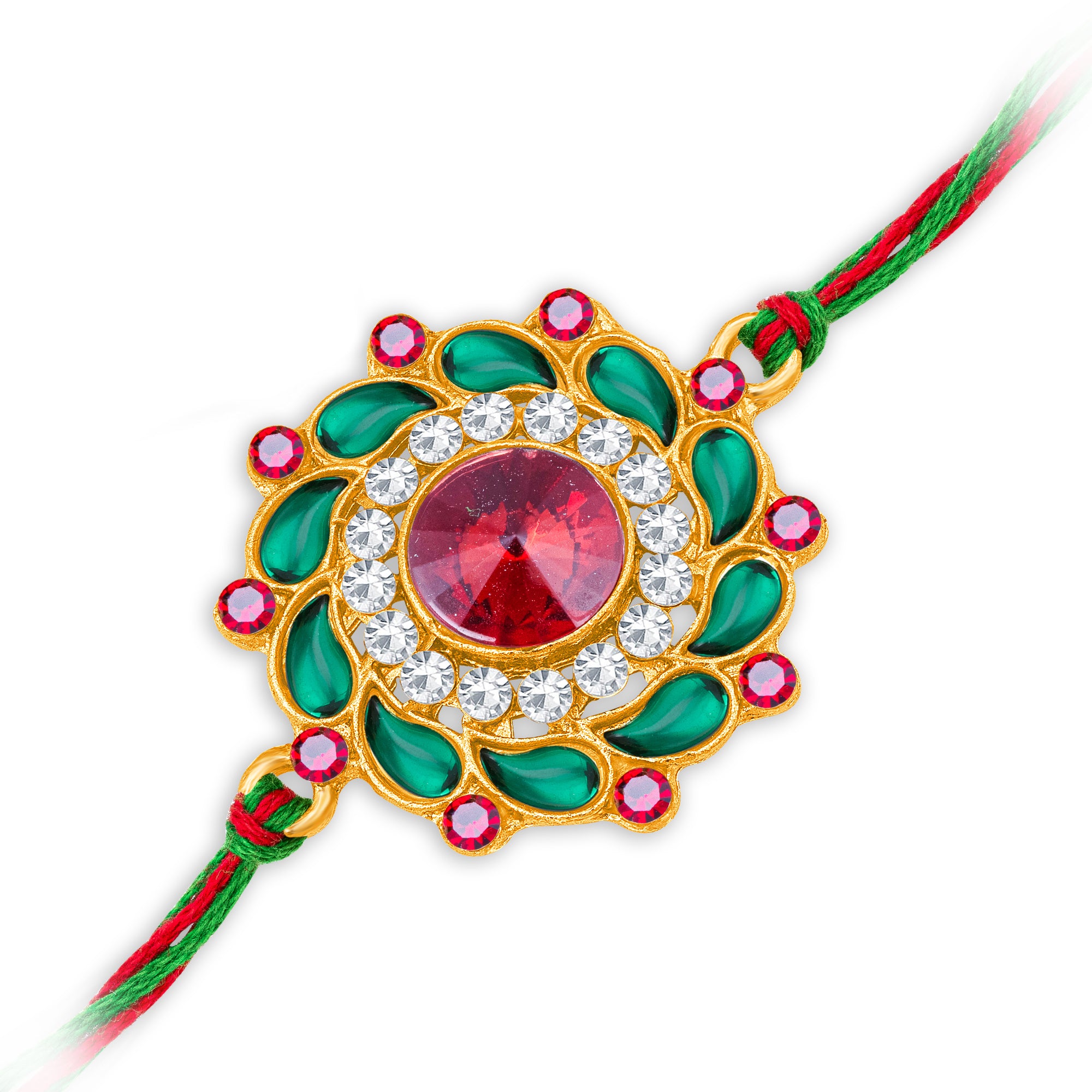 Sukkhi Delightful Gold Plated Floral Rakhi with Roli Chawal and Raksha Bandhan Greeting Card For Men