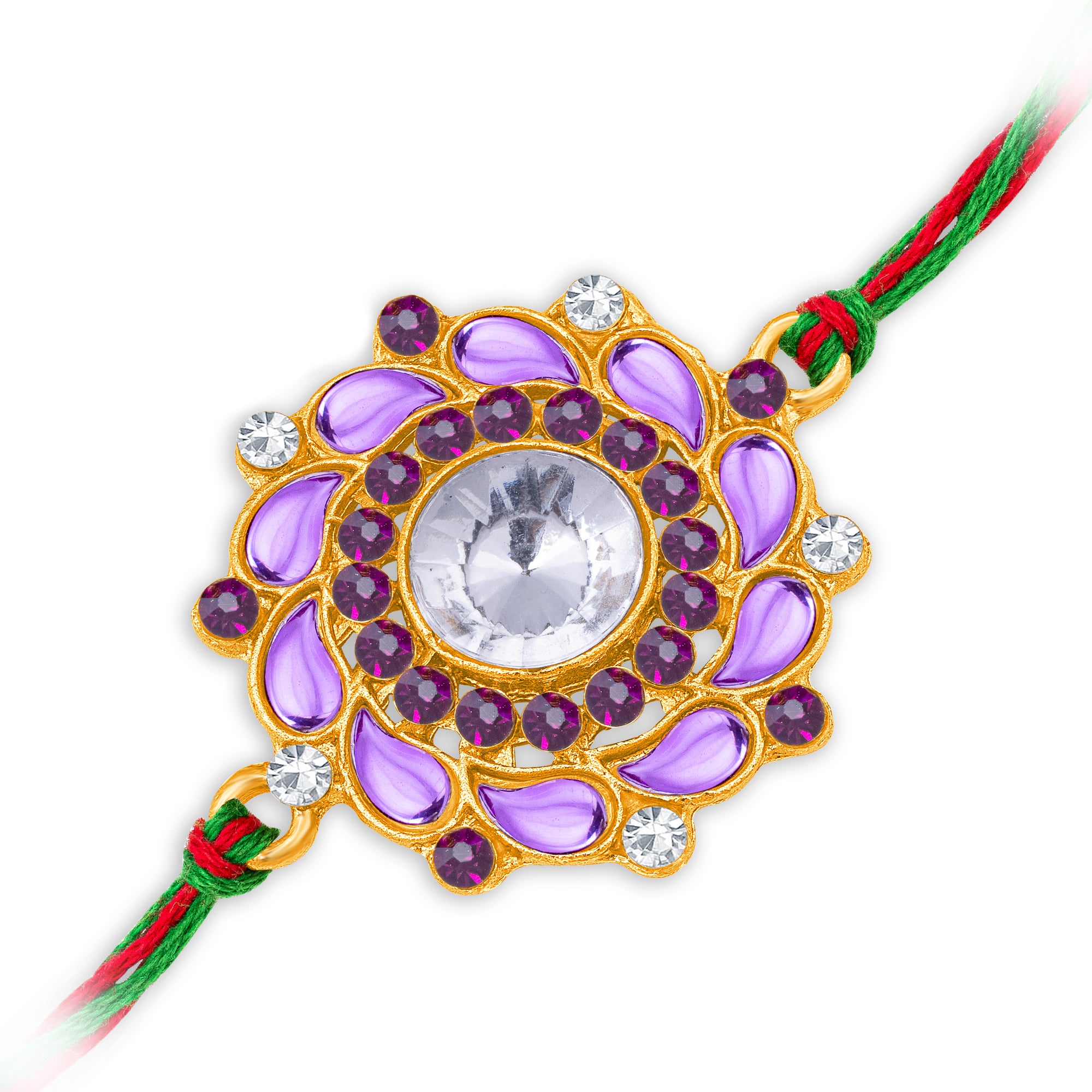Sukkhi Classy Gold Plated Floral Rakhi with Roli Chawal and Raksha Bandhan Greeting Card For Men