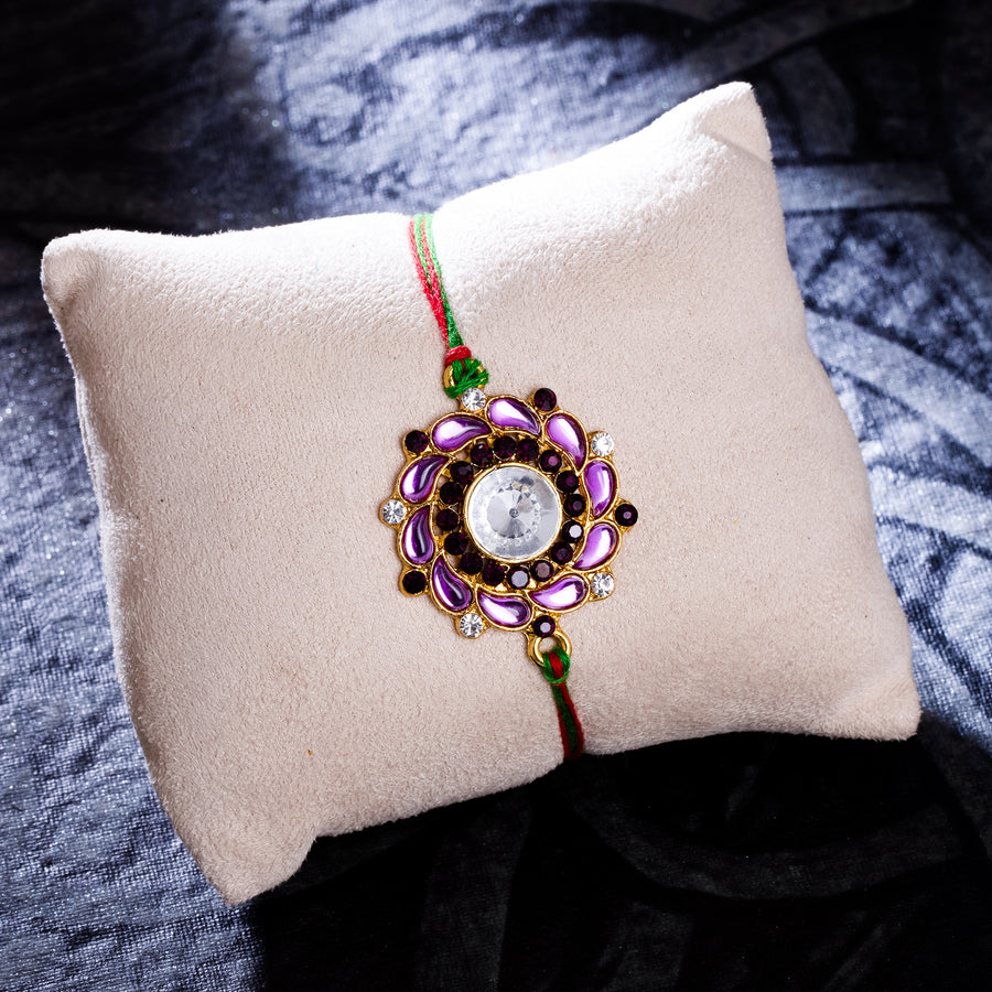 Sukkhi Classy Gold Plated Floral Rakhi with Roli Chawal and Raksha Bandhan Greeting Card For Men