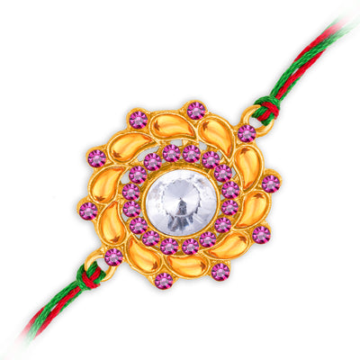 Sukkhi Ethnic Gold Plated Floral Rakhi with Roli Chawal and Raksha Bandhan Greeting Card For Men