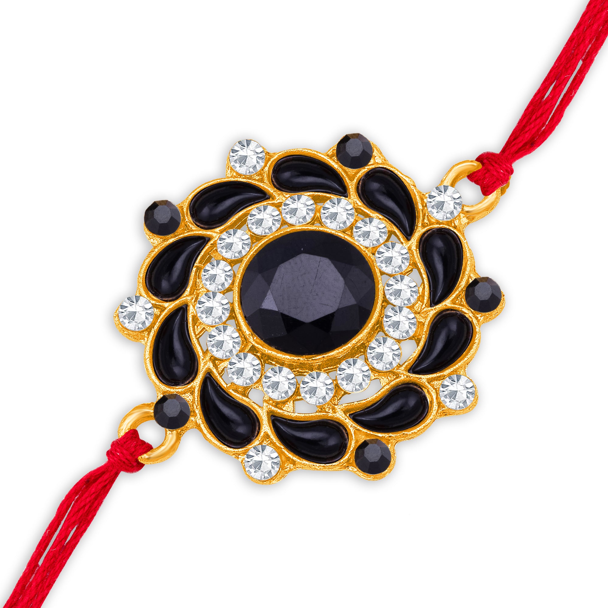 Sukkhi Elegant Gold Plated Floral Rakhi with Roli Chawal and Raksha Bandhan Greeting Card For Men