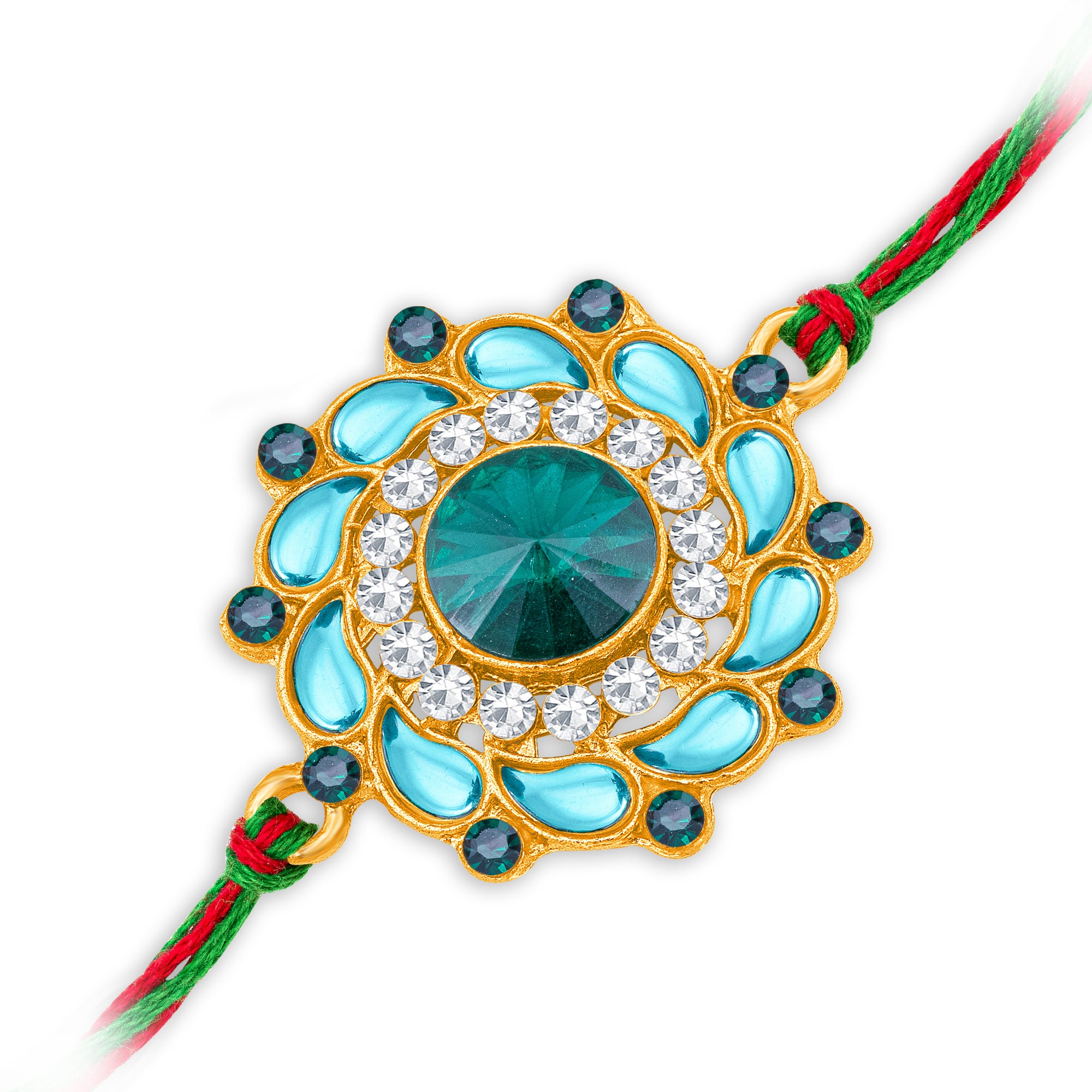 Sukkhi Attractive Gold Plated Floral Rakhi with Roli Chawal and Raksha Bandhan Greeting Card For Men