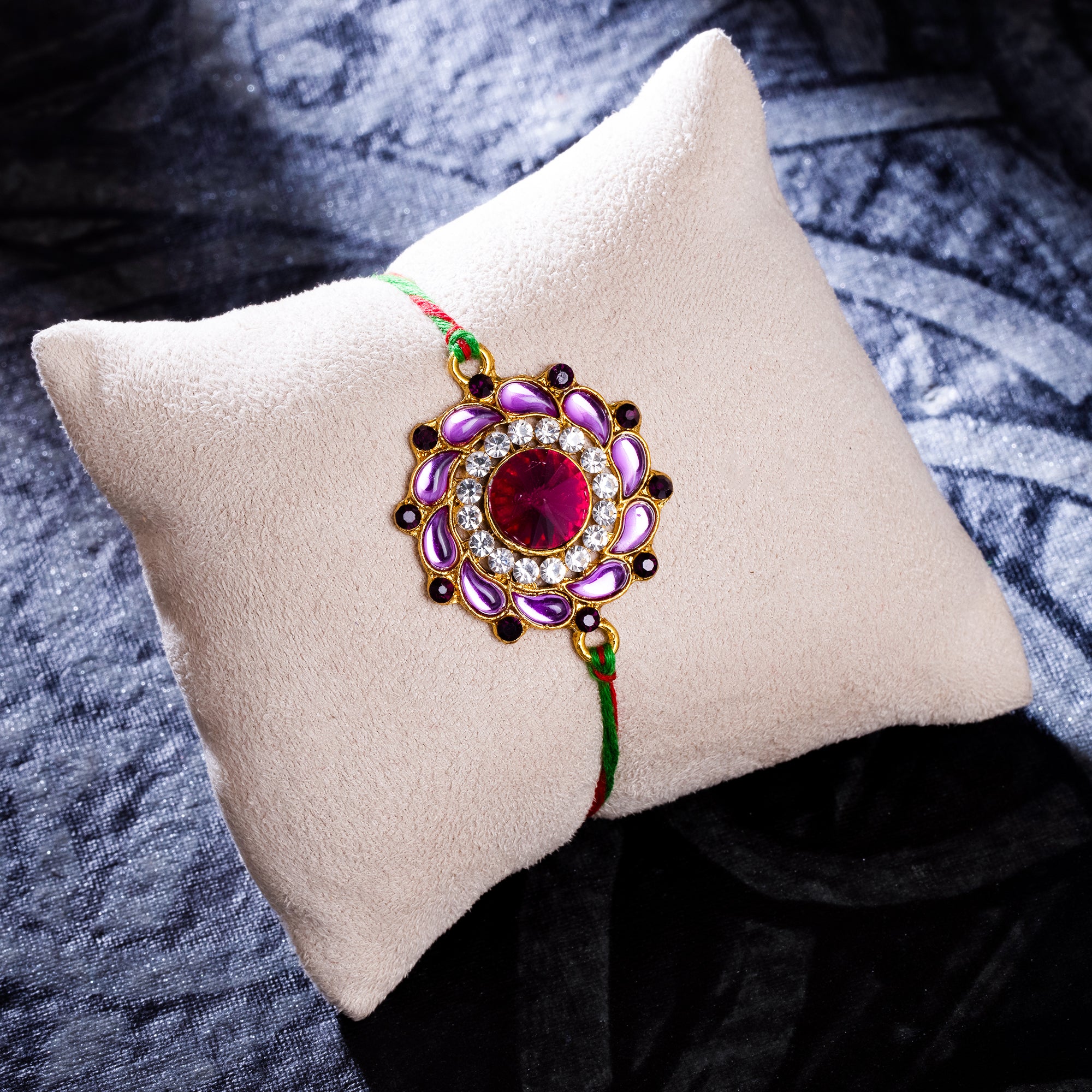 Sukkhi Beautiful Gold Plated Floral Rakhi with Roli Chawal and Raksha Bandhan Greeting Card For Men