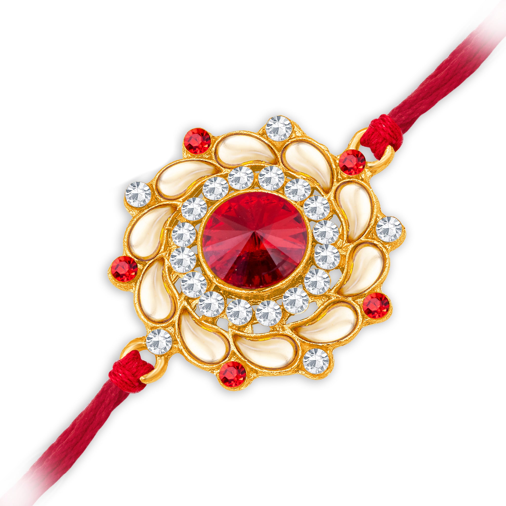 Sukkhi Amazing Gold Plated Floral Rakhi with Roli Chawal and Raksha Bandhan Greeting Card For Men