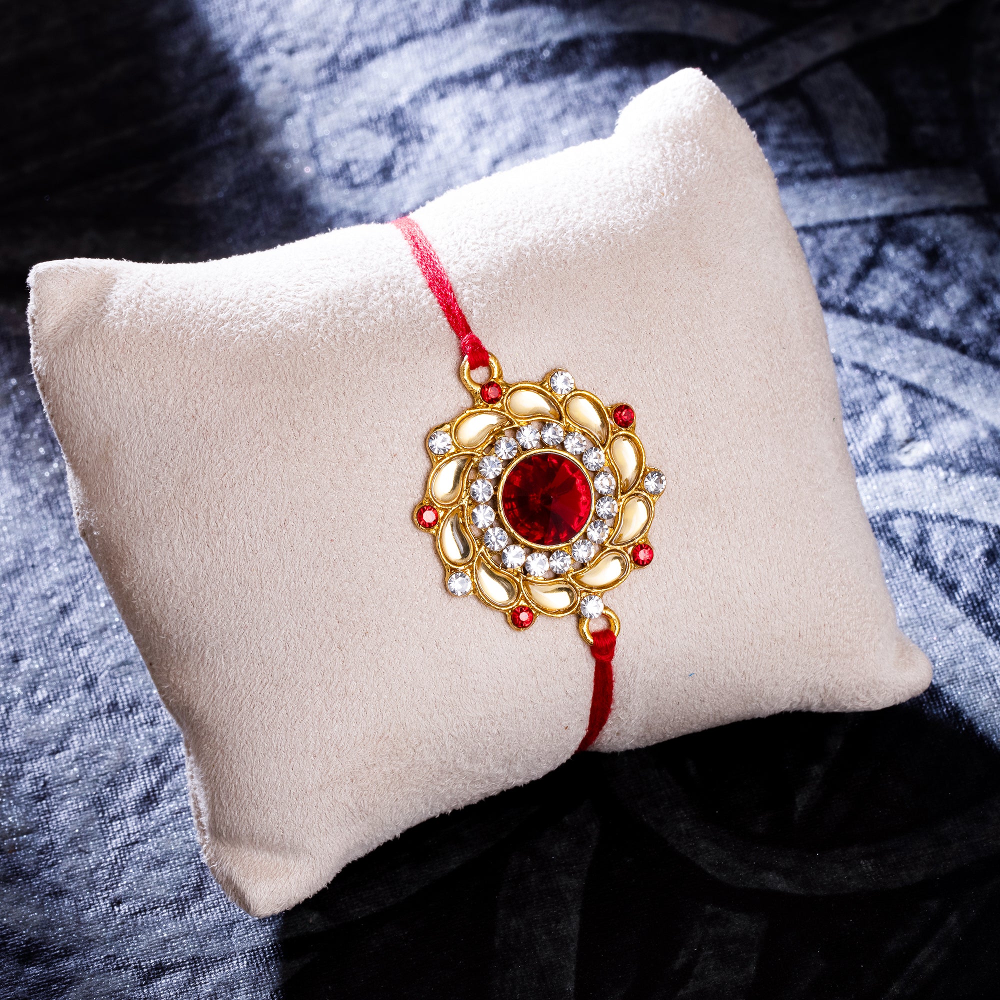 Sukkhi Amazing Gold Plated Floral Rakhi with Roli Chawal and Raksha Bandhan Greeting Card For Men