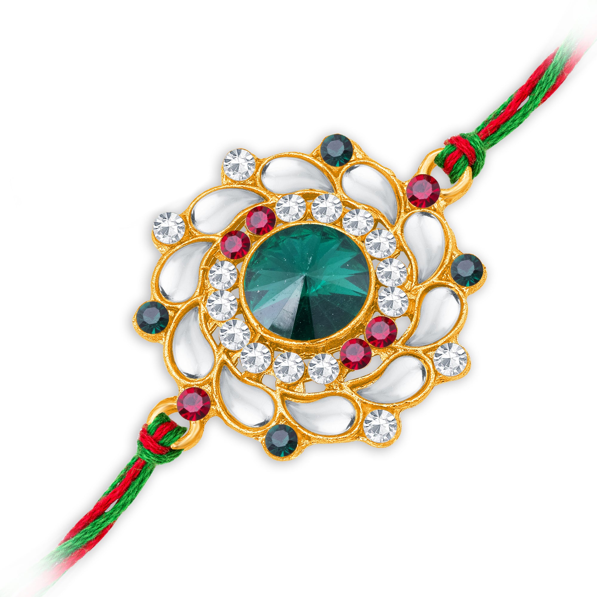 Sukkhi Trendy Gold Plated Floral Rakhi with Roli Chawal and Raksha Bandhan Greeting Card For Men