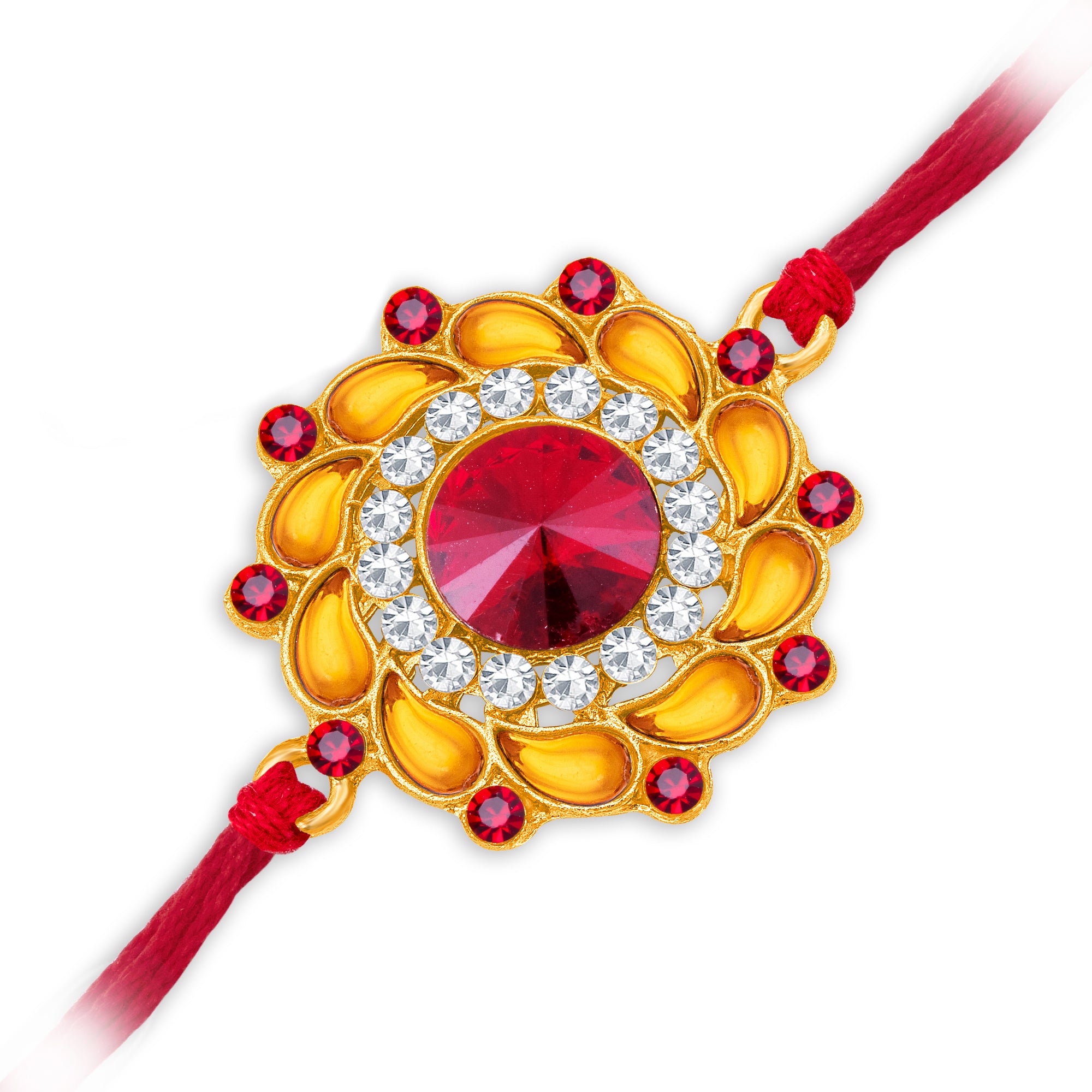 Sukkhi Marvelous Gold Plated Floral Rakhi with Roli Chawal and Raksha Bandhan Greeting Card For Men