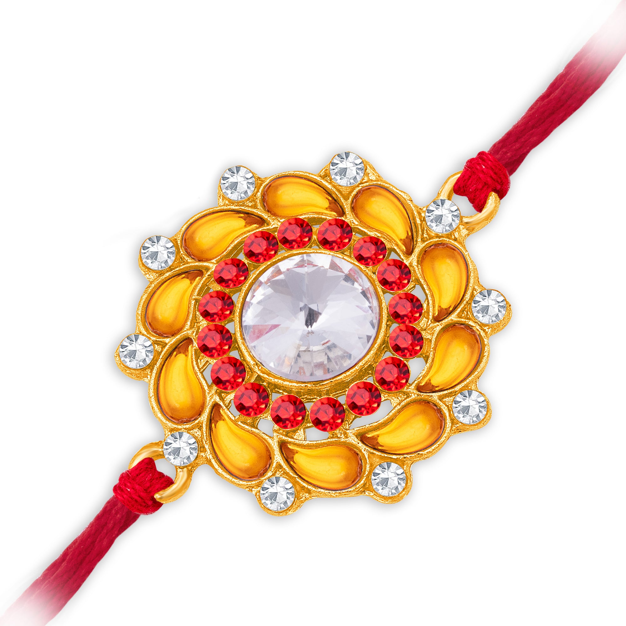 Sukkhi Lovely Gold Plated Floral Rakhi with Roli Chawal and Raksha Bandhan Greeting Card For Men