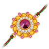 Sukkhi Trendy Gold Plated Floral Rakhi with Roli Chawal and Raksha Bandhan Greeting Card For Men