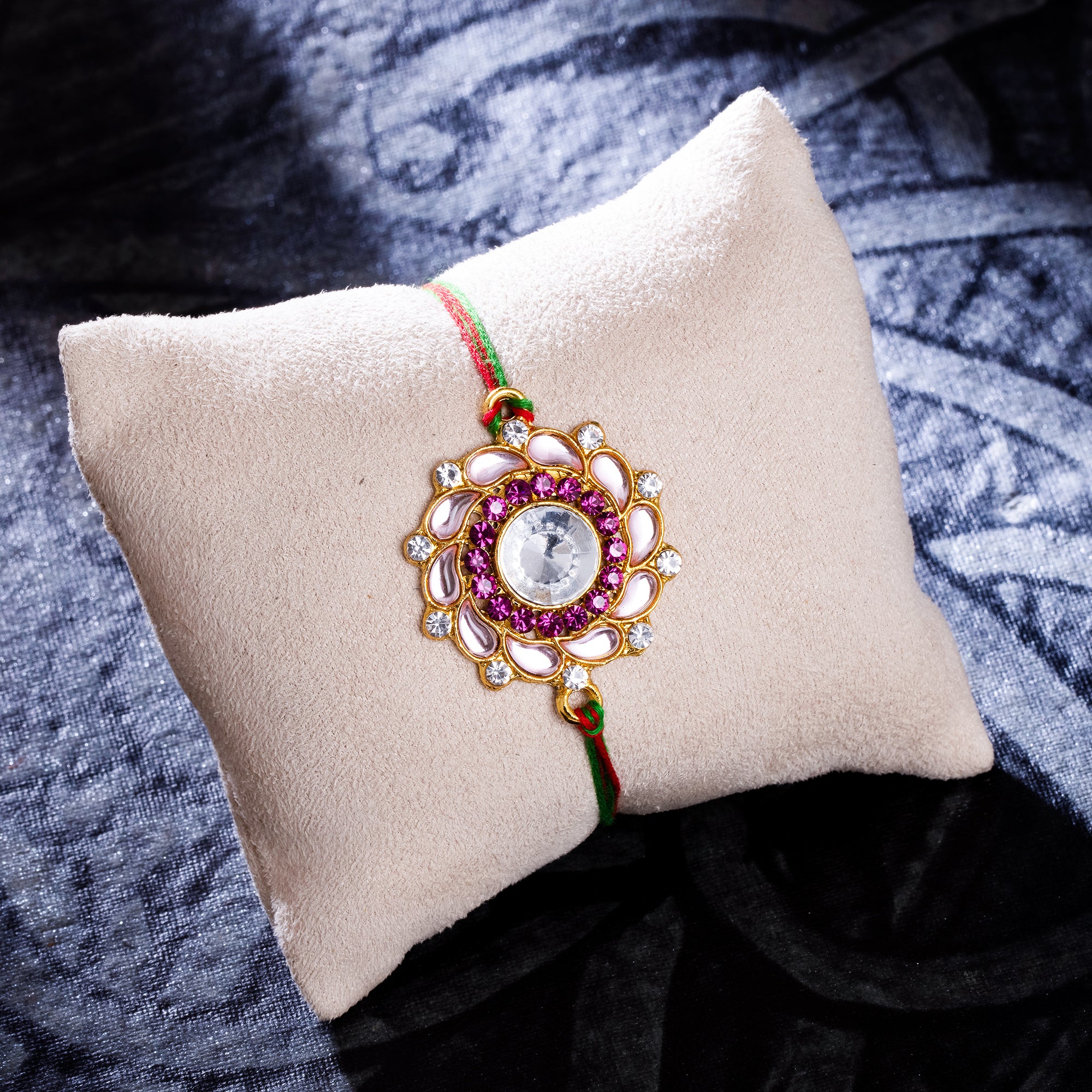 Sukkhi Classy Gold Plated Floral Rakhi with Roli Chawal and Raksha Bandhan Greeting Card For Men