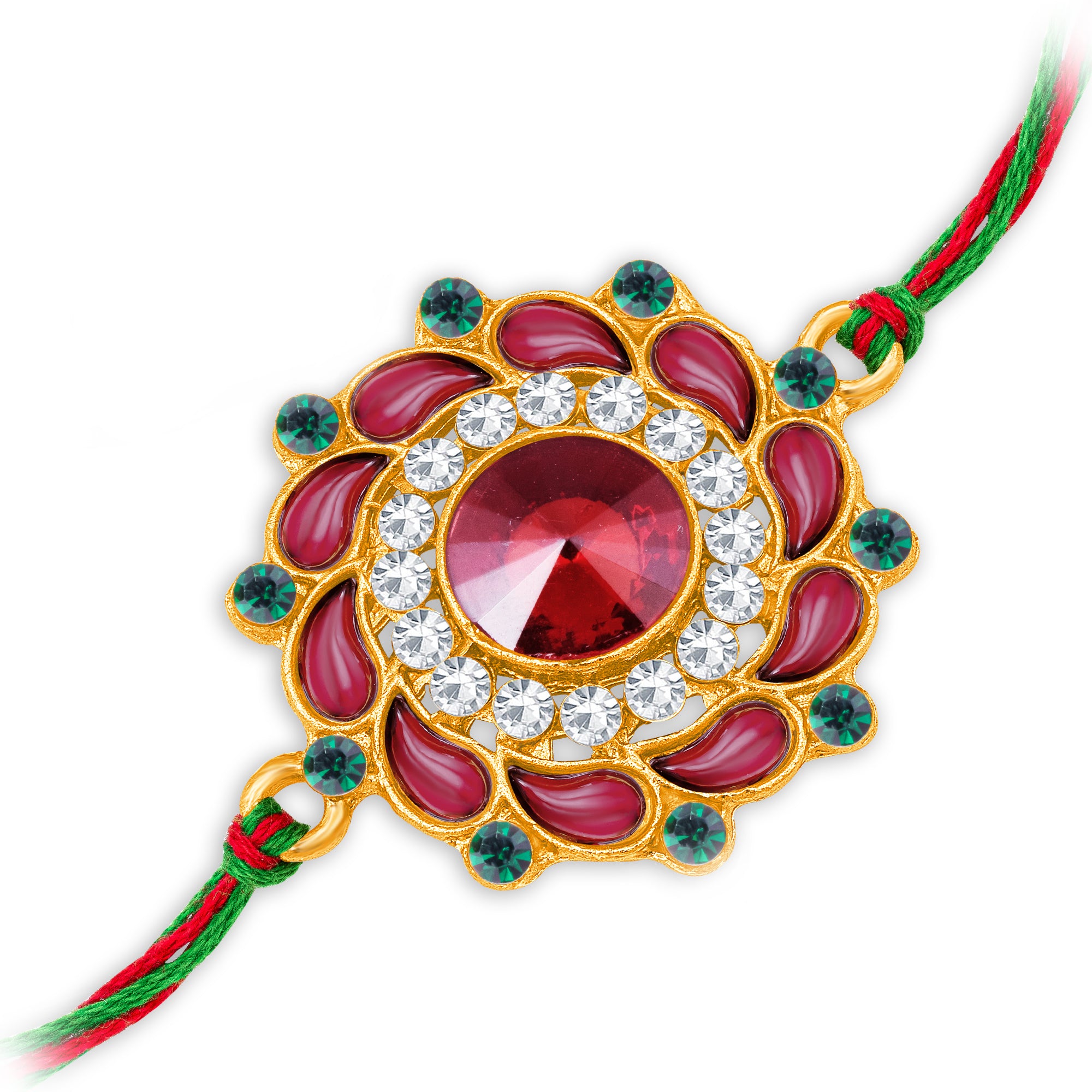 Sukkhi Glitzy Gold Plated Floral Rakhi with Roli Chawal and Raksha Bandhan Greeting Card For Men
