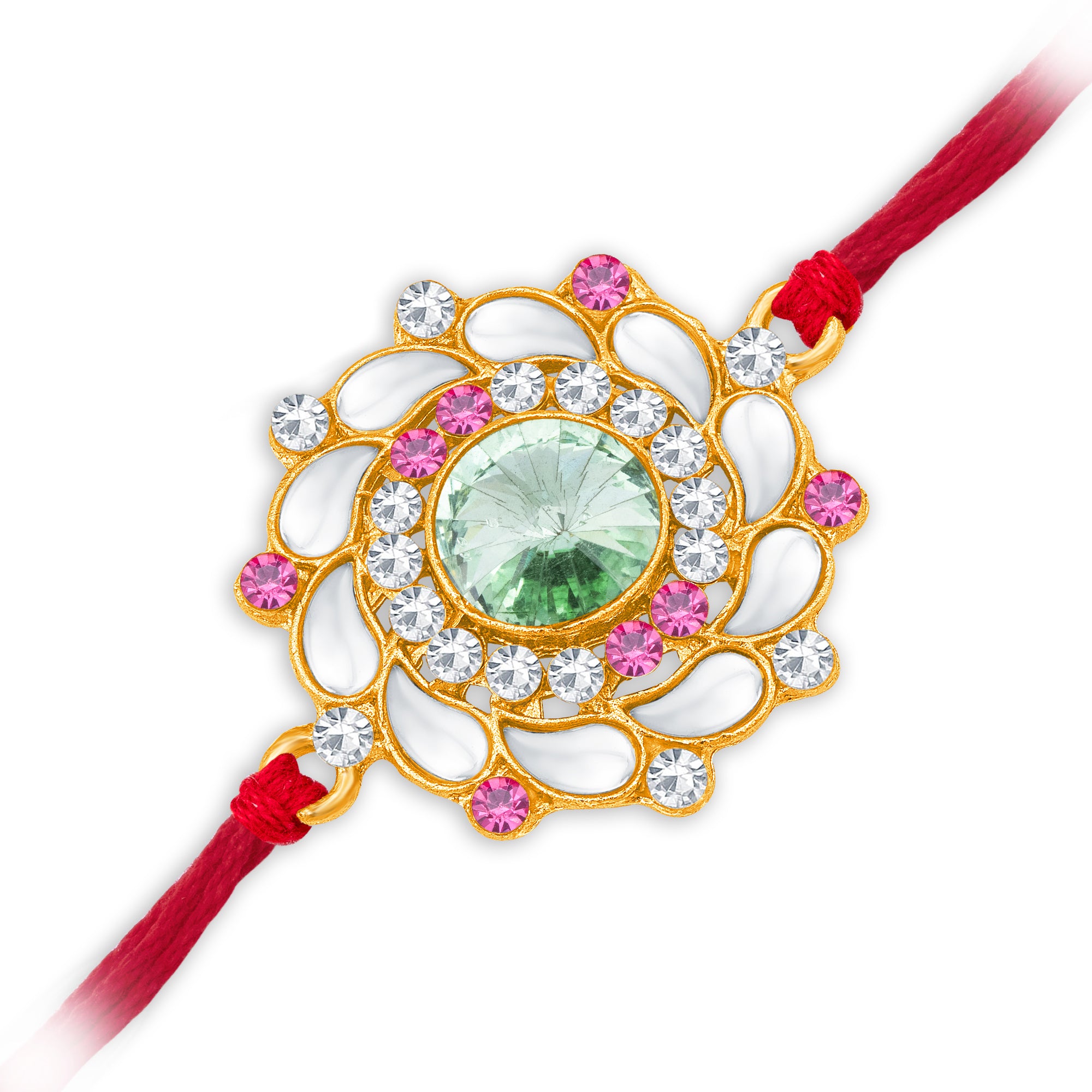 Sukkhi Glimmery Gold Plated Floral Kundan Rakhi with Roli Chawal and Raksha Bandhan Greeting Card For Men