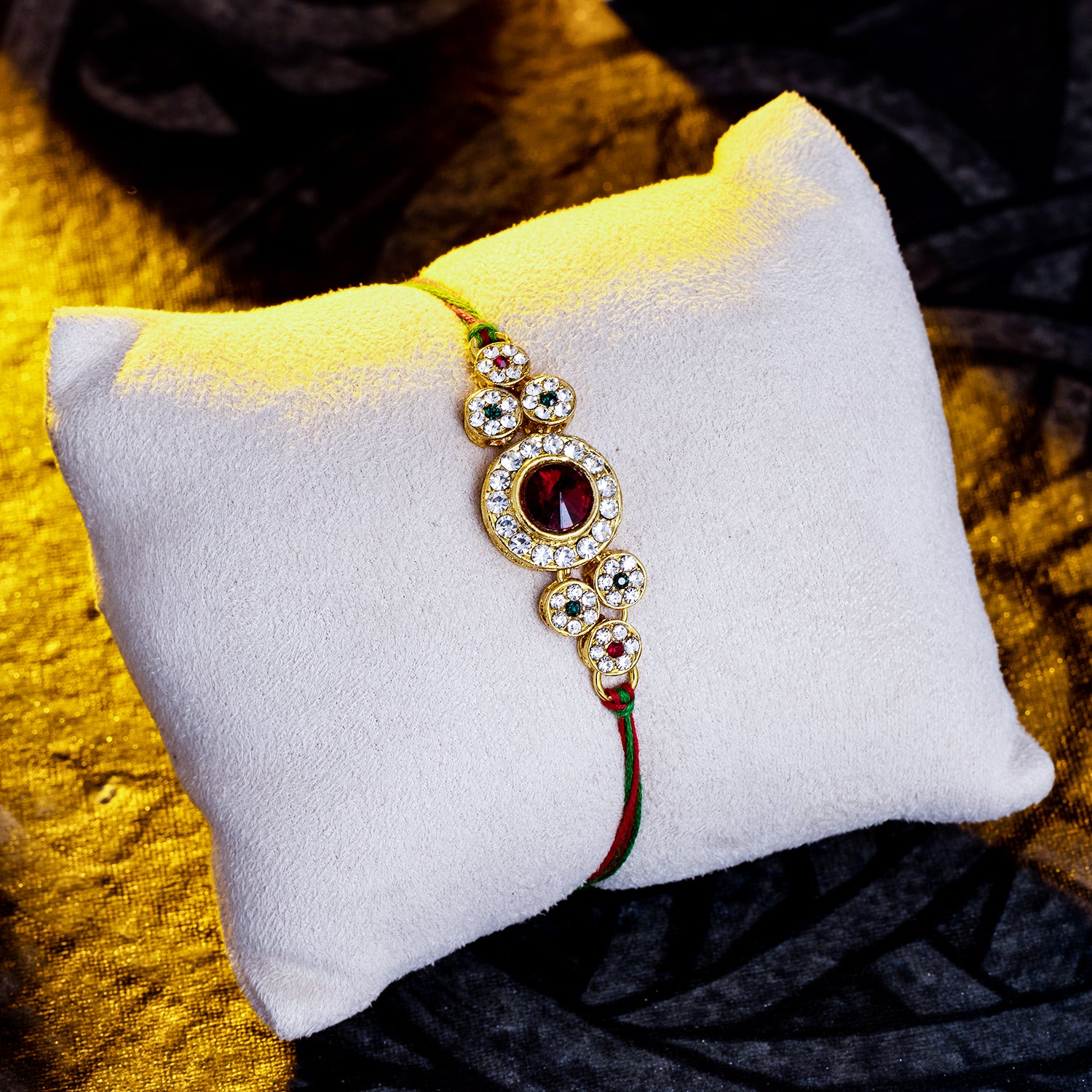 Sukkhi Classic Gold Plated Rakhi with Roli Chawal and Raksha Bandhan Greeting Card For Men