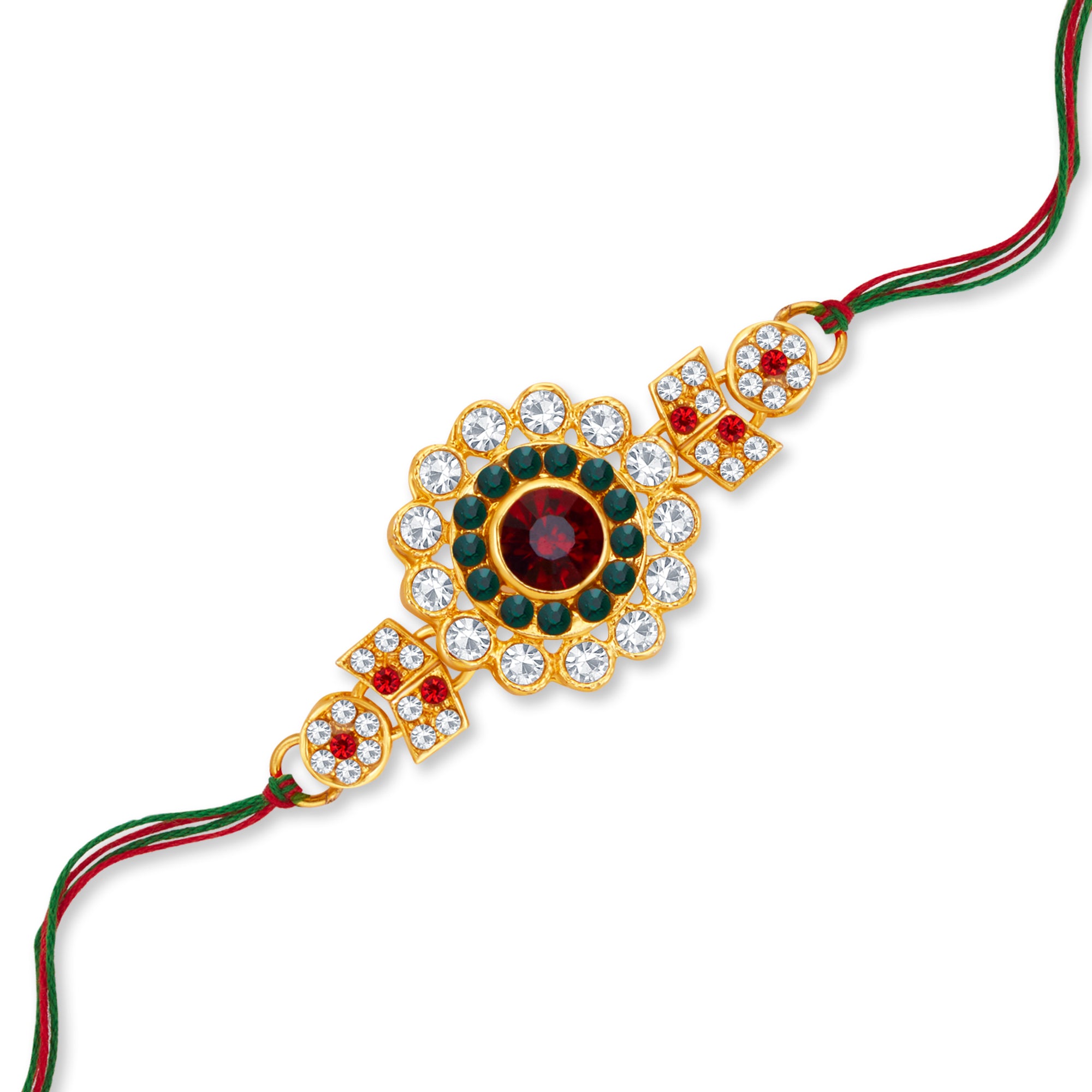 Sukkhi Lavish Gold Plated Floral Rakhi with Roli Chawal and Raksha Bandhan Greeting Card For Men