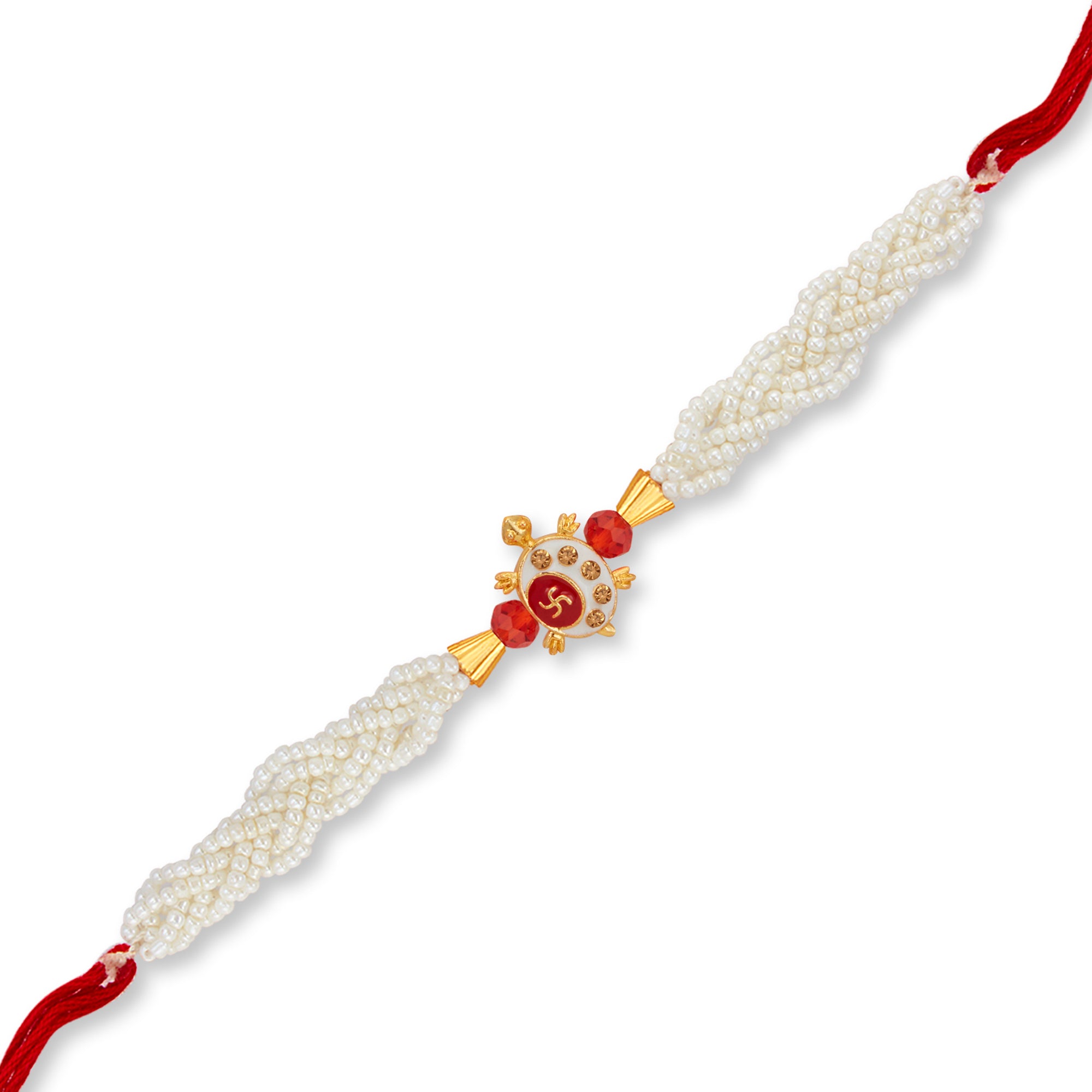 Sukkhi Ethnic Gold Plated Beads Ball Rakhi with Roli Chawal and Raksha Bandhan Greeting Card For Men
