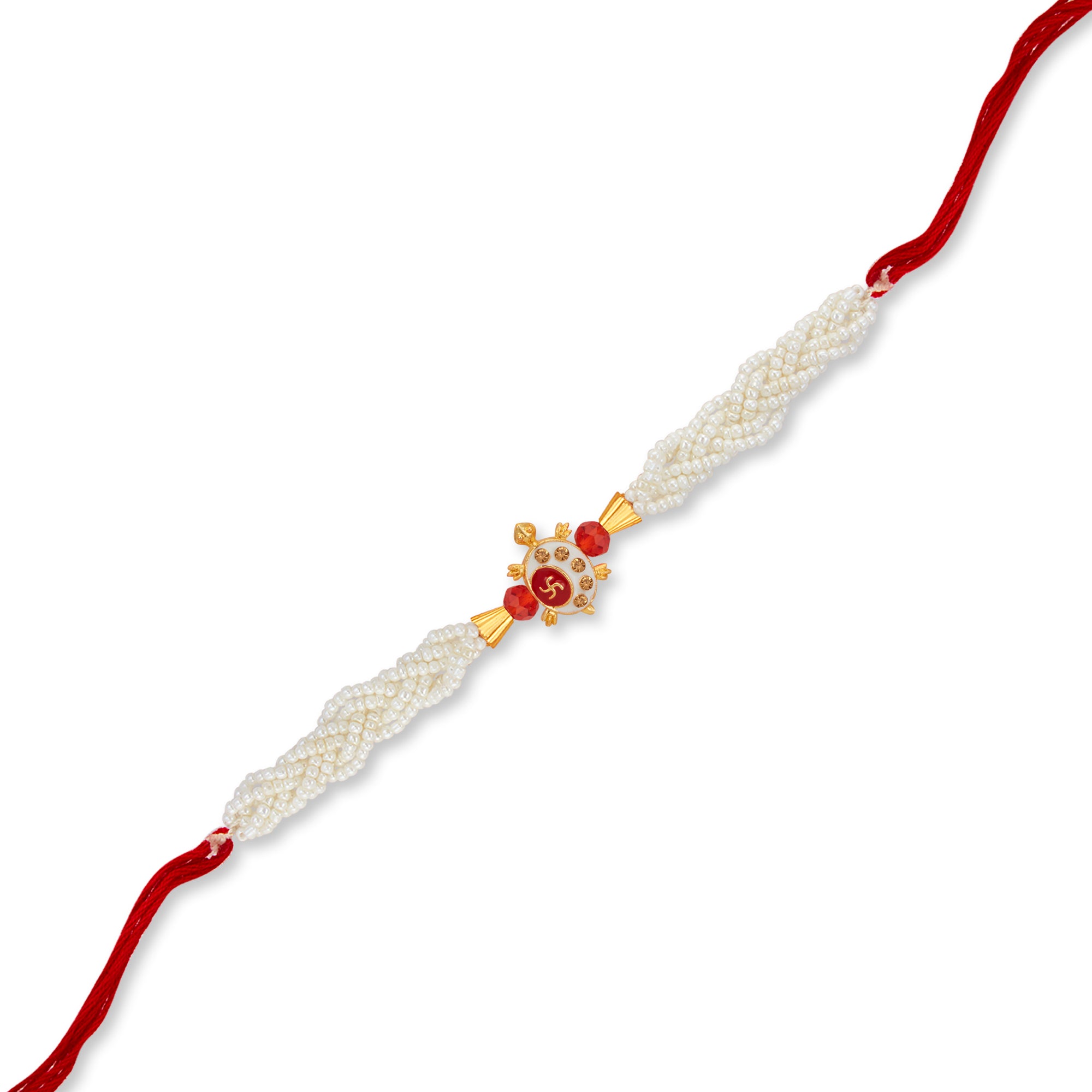 Sukkhi Ethnic Gold Plated Beads Ball Rakhi with Roli Chawal and Raksha Bandhan Greeting Card For Men