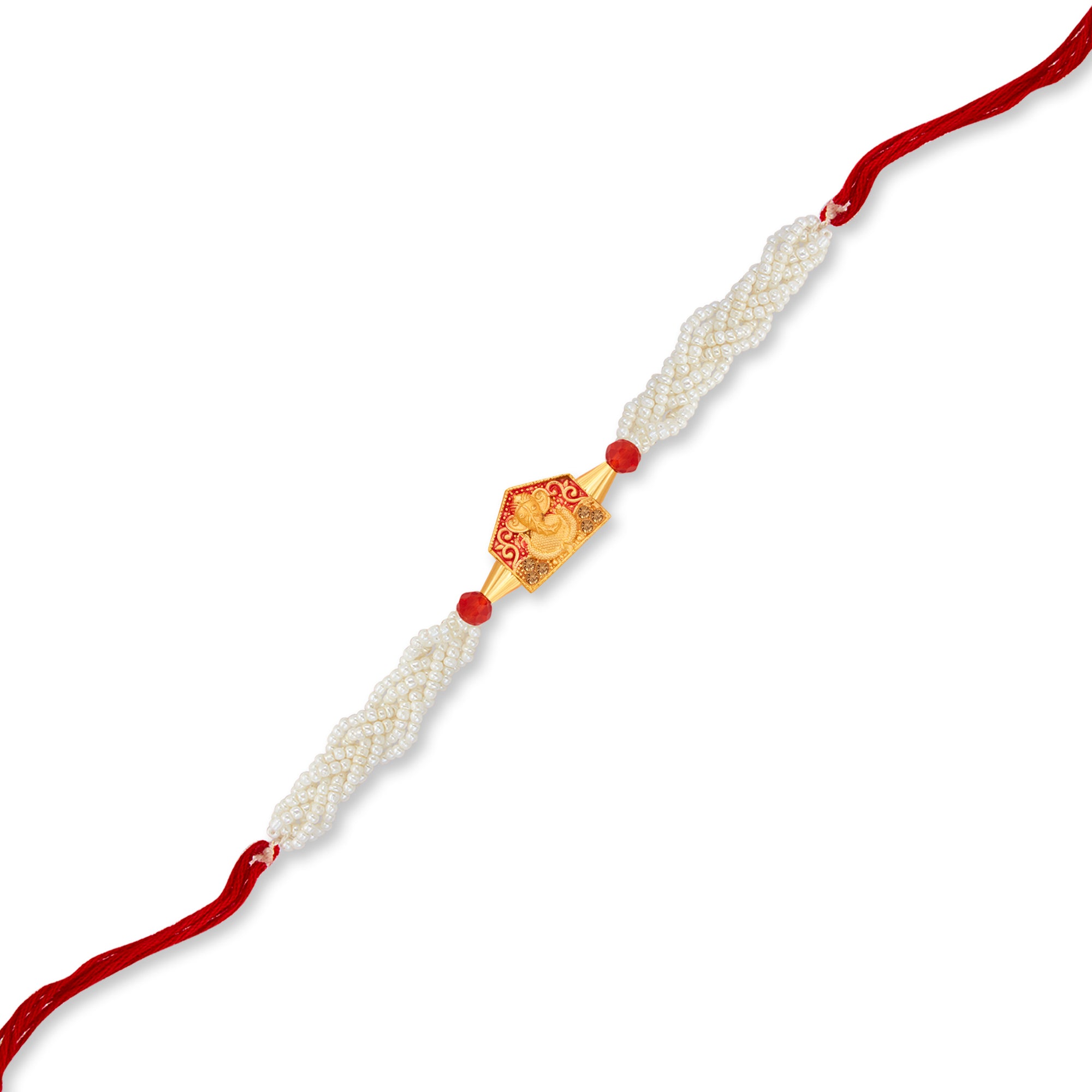 Sukkhi Exclusive Gold Plated Ganesh Rakhi with Roli Chawal and Raksha Bandhan Greeting Card For Men