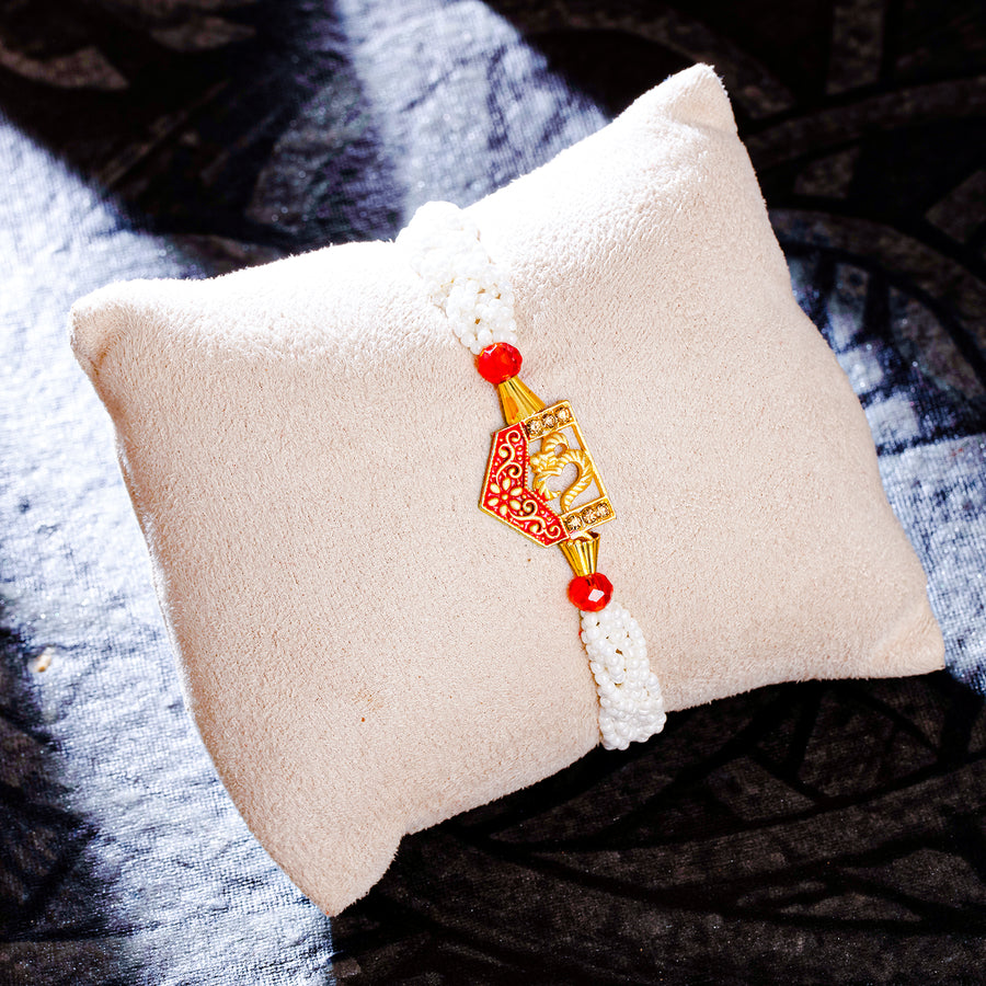 Sukkhi Splendid Gold Plated OM Rakhi with Roli Chawal and Raksha Bandhan Greeting Card For Men