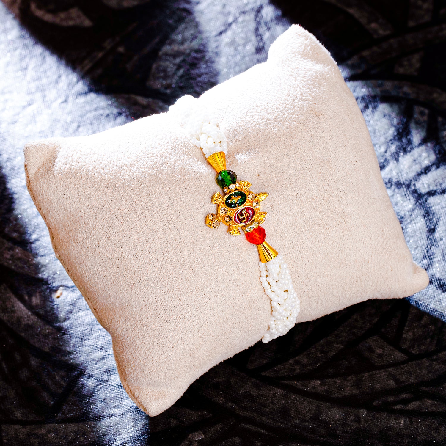 Sukkhi Glorious Gold Plated Turtle Rakhi with Roli Chawal and Raksha Bandhan Greeting Card For Men