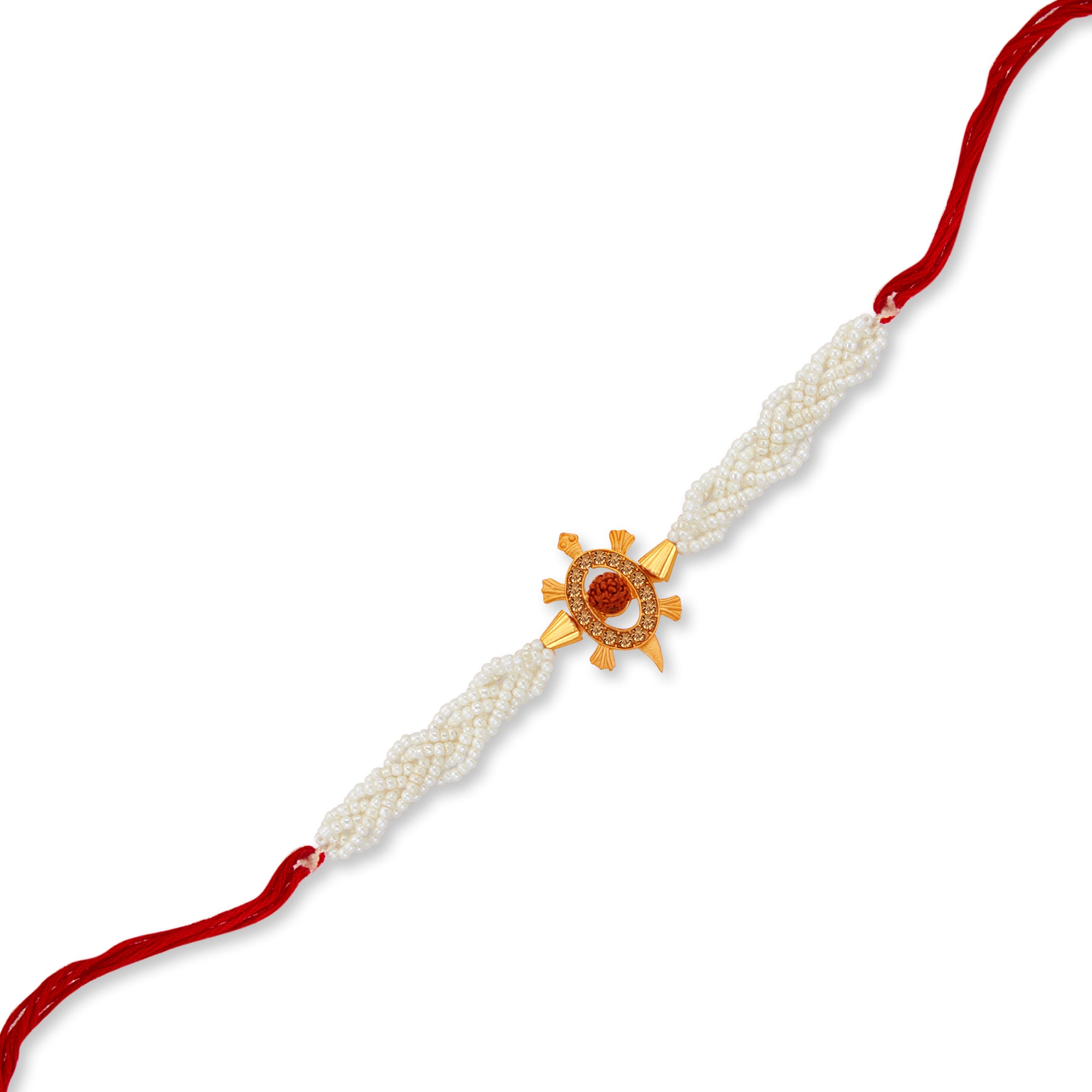 Sukkhi Ethnic Gold Plated Turtle Rudraksha Rakhi with Roli Chawal and Raksha Bandhan Greeting Card For Men