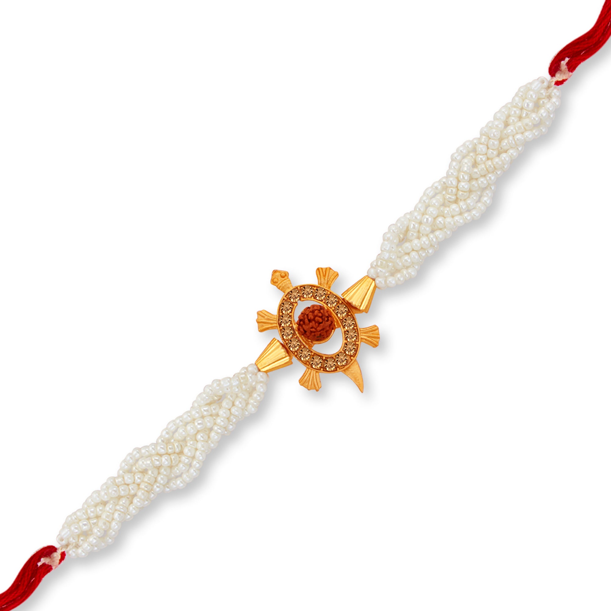 Sukkhi Ethnic Gold Plated Turtle Rudraksha Rakhi with Roli Chawal and Raksha Bandhan Greeting Card For Men