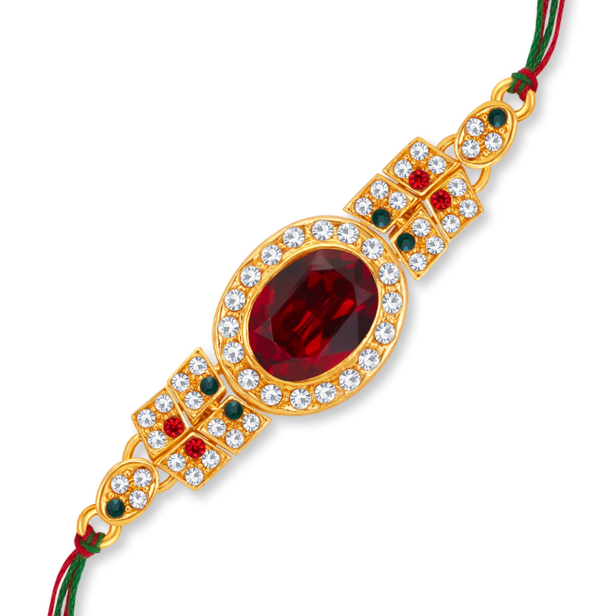 Sukkhi Glitzy Gold Plated Rakhi with Roli Chawal and Raksha Bandhan Greeting Card For Men