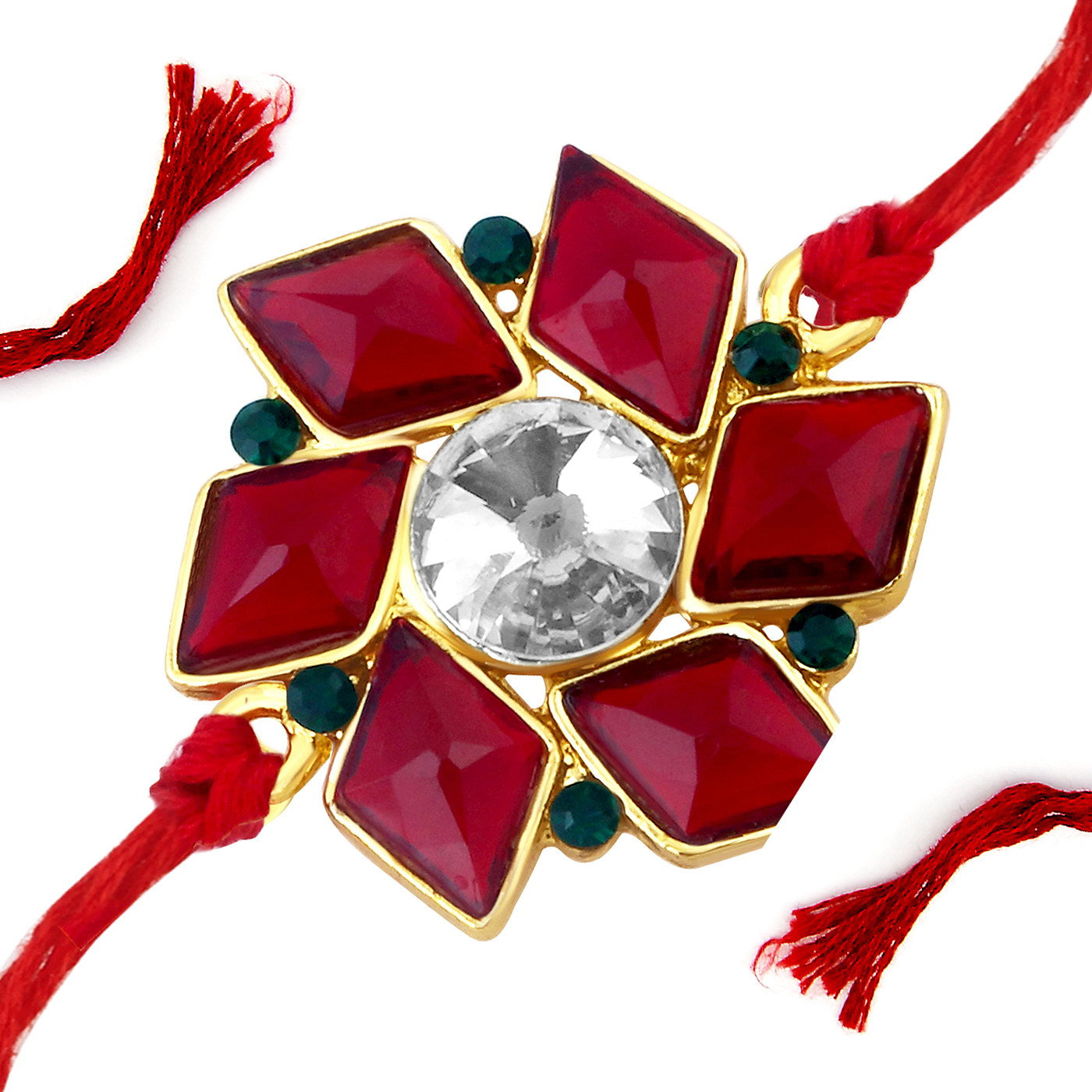 Sukkhi Cluster Gold Plated Red Floral Rakhi with Roli Chawal and Raksha Bandhan Greeting Card For Men