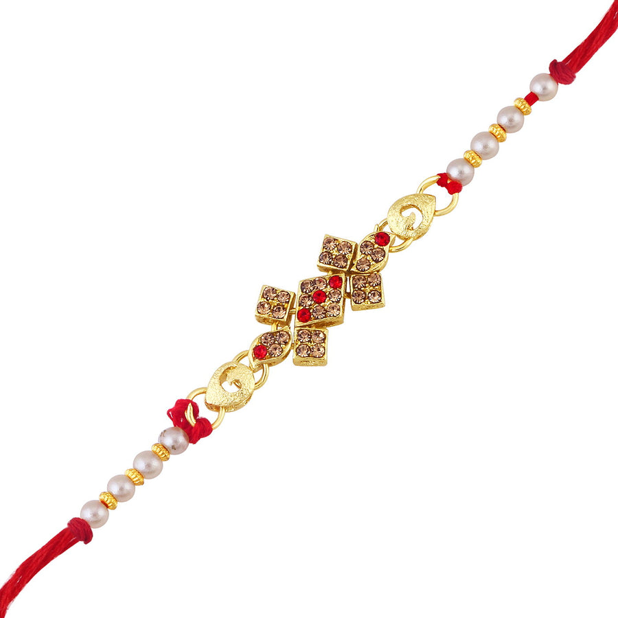 Sukkhi Lavish Gold Plated Rakhi with Roli chawal and Greeting Card