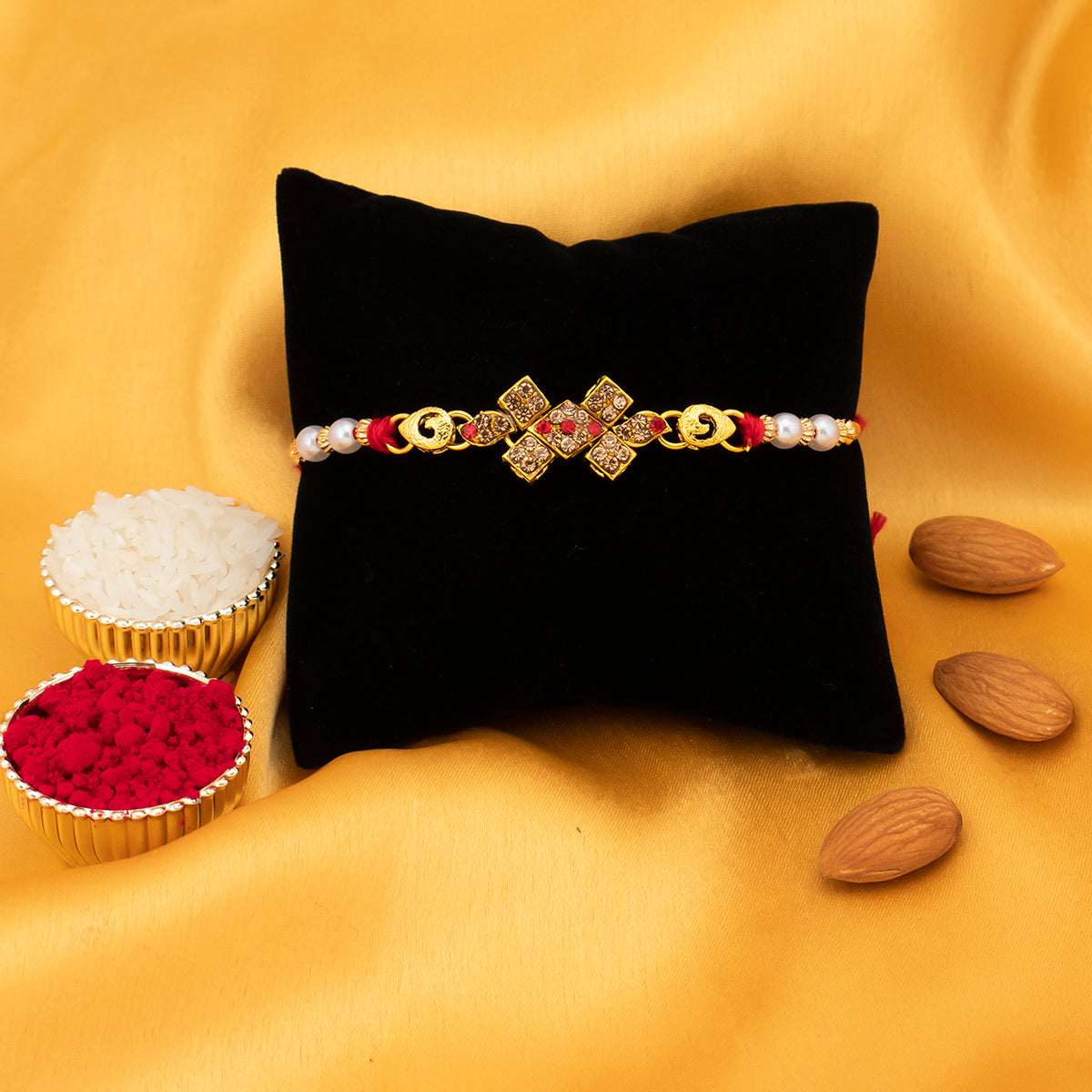 Sukkhi Lavish Gold Plated Rakhi with Roli Chawal and Raksha Bandhan Greeting Card For Men