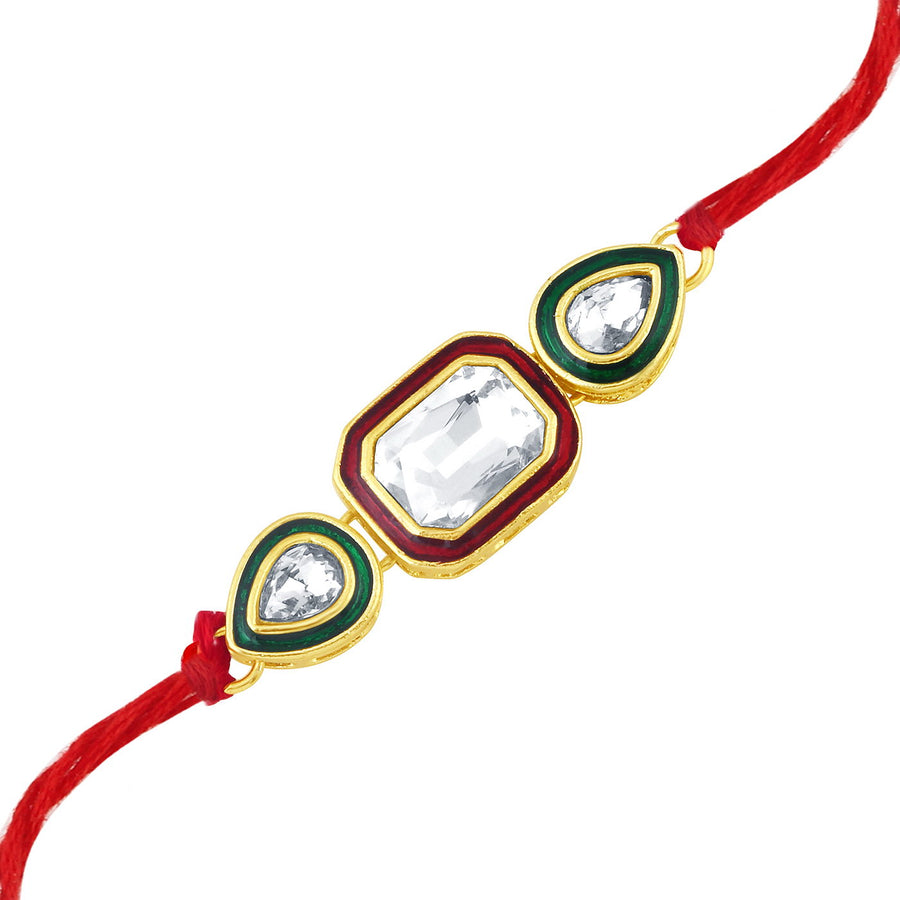 Sukkhi Ritzy Gold Plated Meenakari Rakhi with Roli chawal and Greeting Card