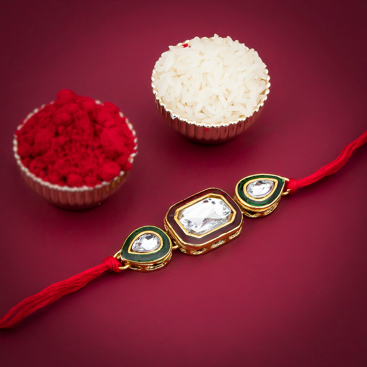 Sukkhi Ritzy Gold Plated Meenakari Rakhi with Roli Chawal and Raksha Bandhan Greeting Card For Men