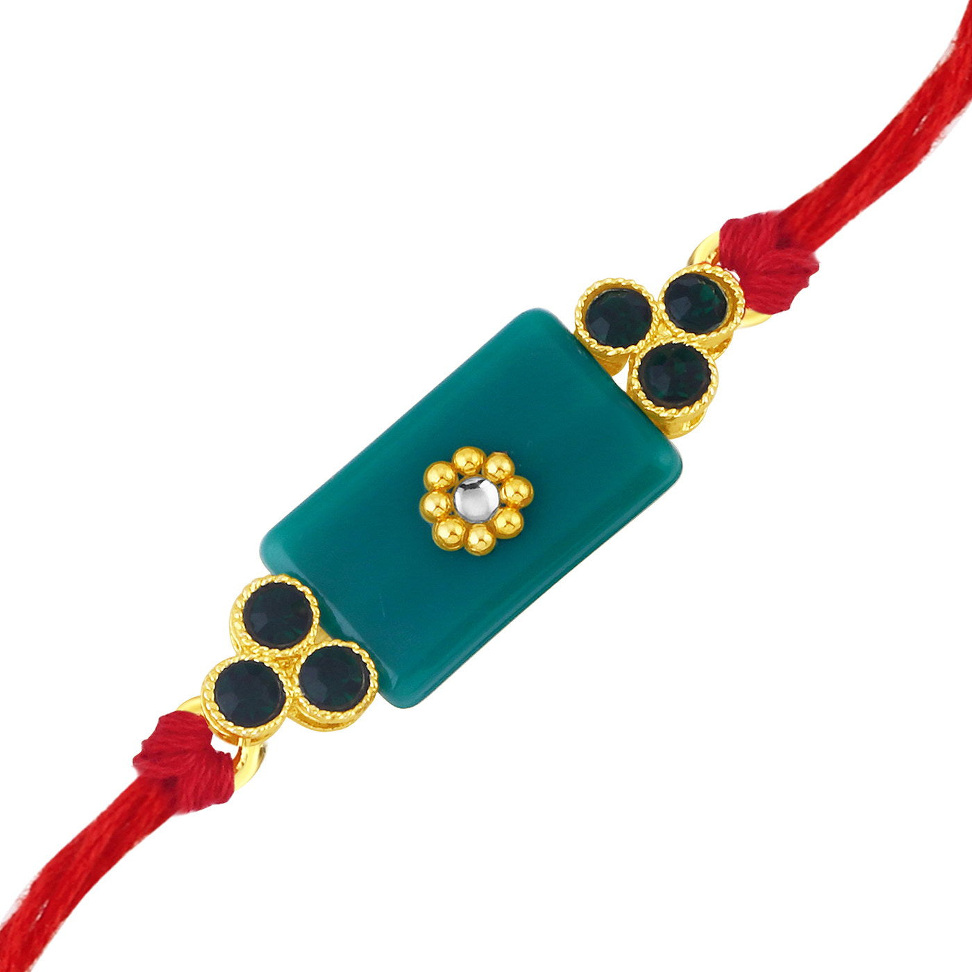 Sukkhi Pleasing Gold Plated Solid Rakhi with Roli Chawal and Raksha Bandhan Greeting Card For Men
