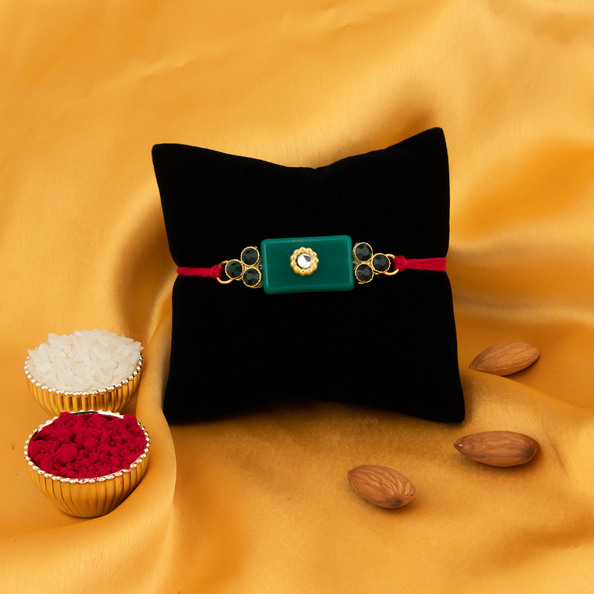 Sukkhi Pleasing Gold Plated Solid Rakhi with Roli Chawal and Raksha Bandhan Greeting Card For Men