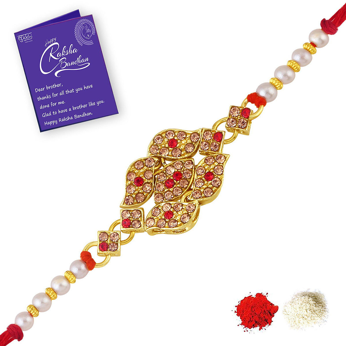 Sukkhi Ravishing Gold Plated Rakhi with Roli Chawal and Raksha Bandhan Greeting Card For Men
