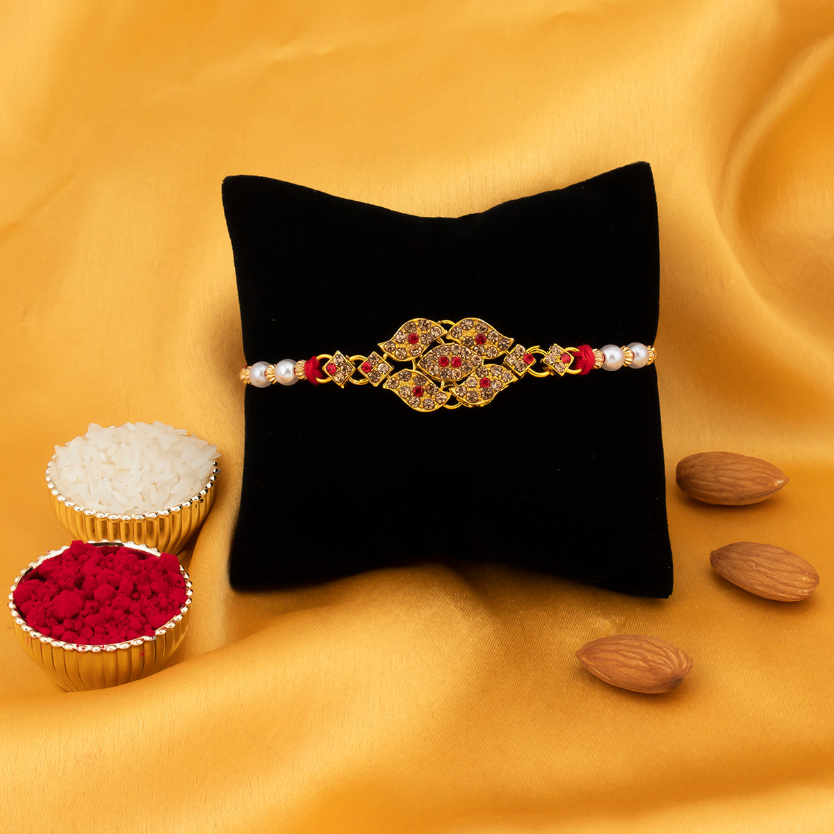 Sukkhi Ravishing Gold Plated Rakhi with Roli Chawal and Raksha Bandhan Greeting Card For Men