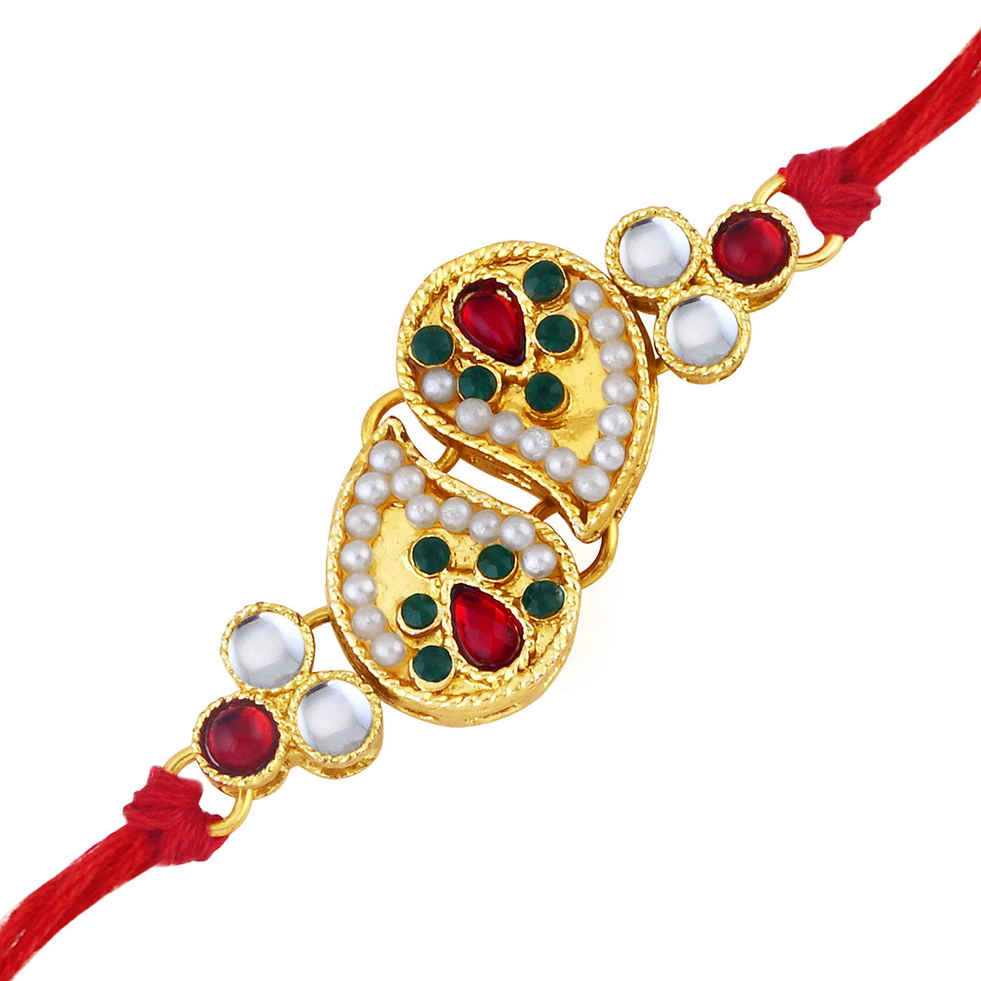 Sukkhi Exotic Twisted Pear Gold Plated rakhi for brother with Roli Chawal and Raksha Bandhan Greeting Card For Men