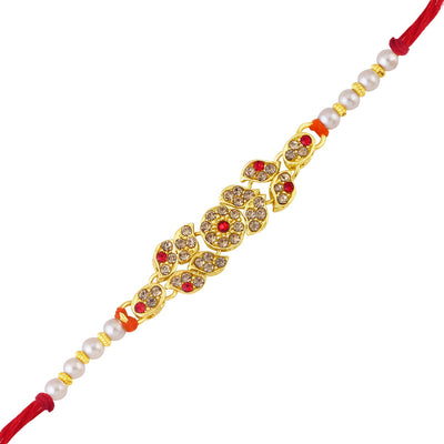 Sukkhi Divine Gold Plated Rakhi for Brother with Roli Chawal and Raksha Bandhan Greeting Card For Men