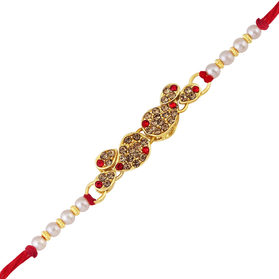 Sukkhi Ravishing Gold Plated Rakhi with Roli chawal and Greeting Card