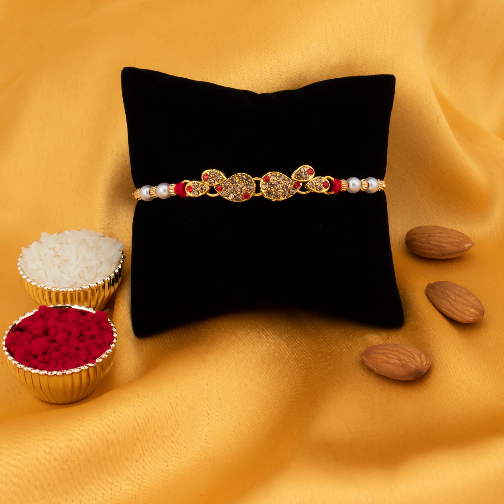 Sukkhi Ravishing Gold Plated Rakhi with Roli Chawal and Raksha Bandhan Greeting Card For Men