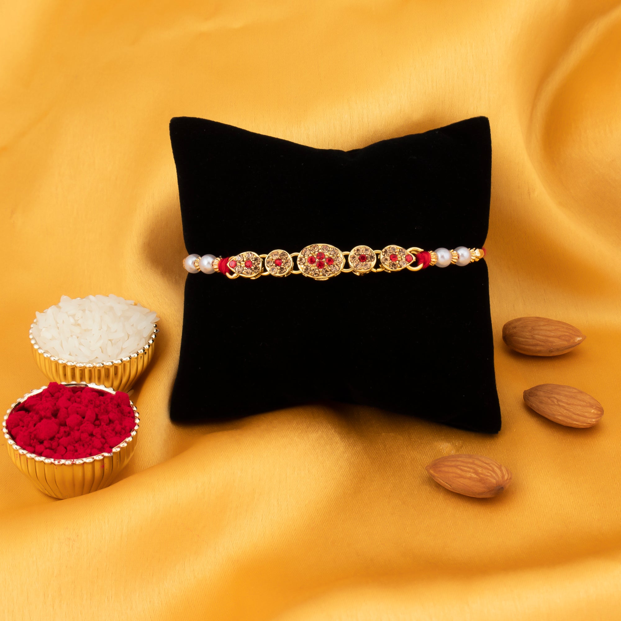Sukkhi Graceful Gold Plated Rakhi with Roli Chawal and Raksha Bandhan Greeting Card For Men