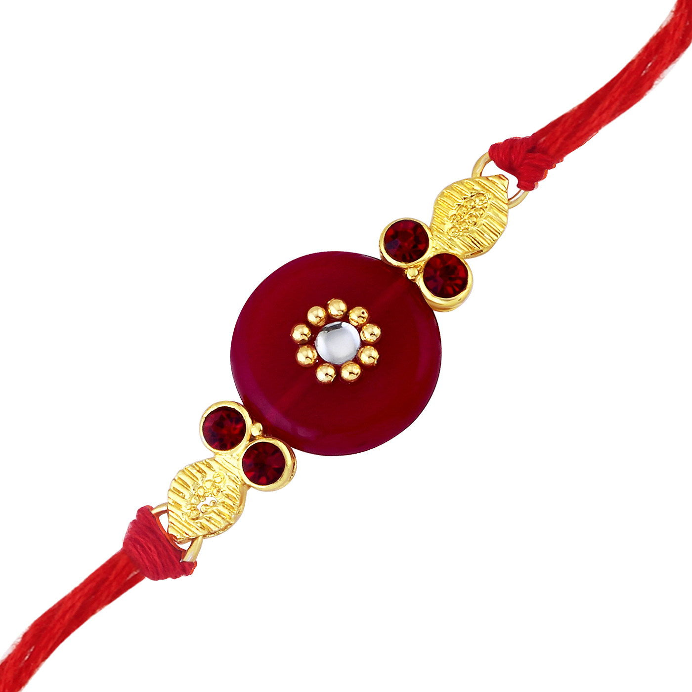 Sukkhi Fabulous Gold Plated Red Rakhi with Roli chawal and Greeting Card