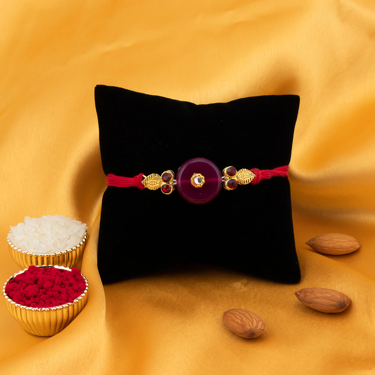 Sukkhi Fabulous Gold Plated Red Rakhi with Roli Chawal and Raksha Bandhan Greeting Card For Men