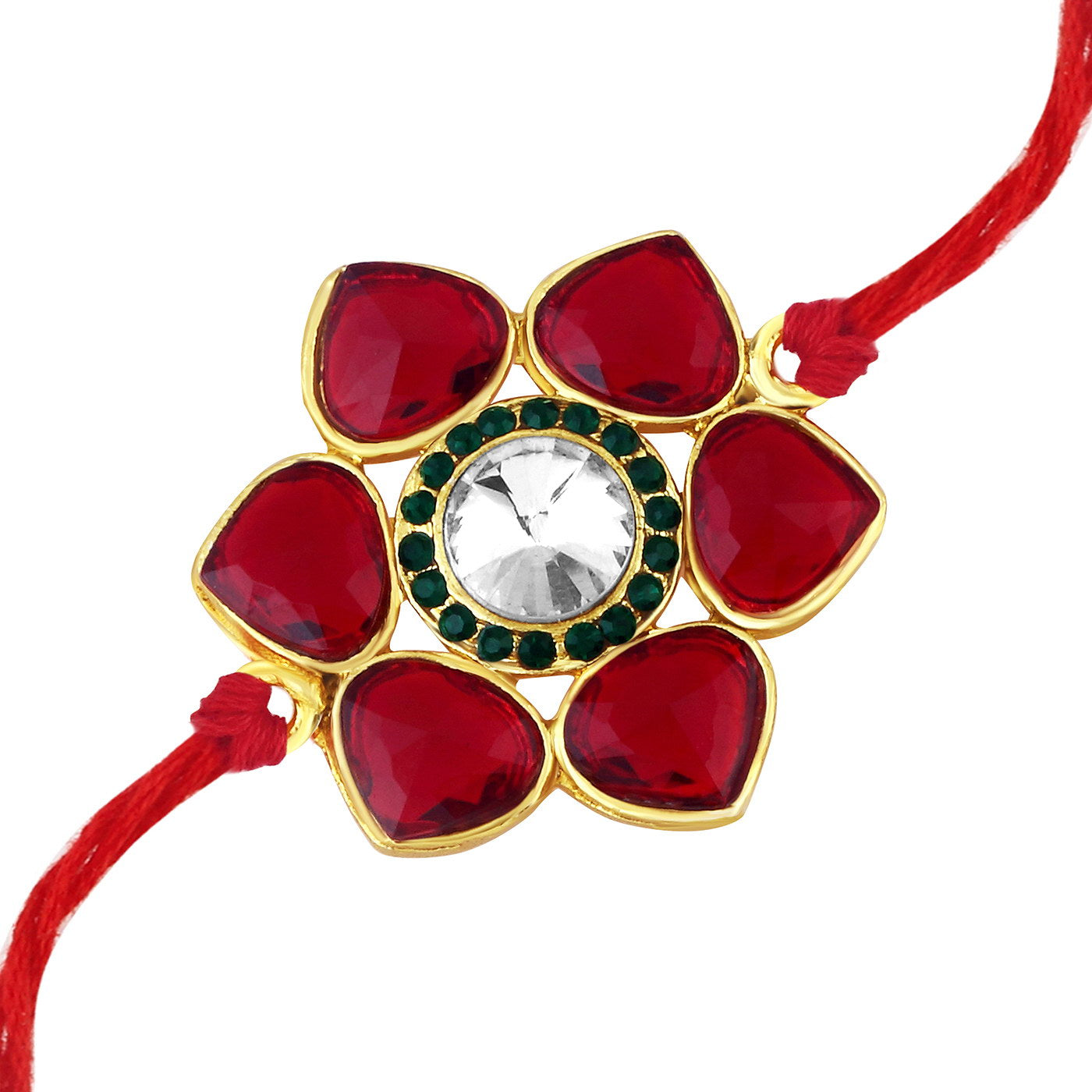 Sukkhi Alluring Gold Plated Floral Rakhi with Roli Chawal and Raksha Bandhan Greeting Card For Men