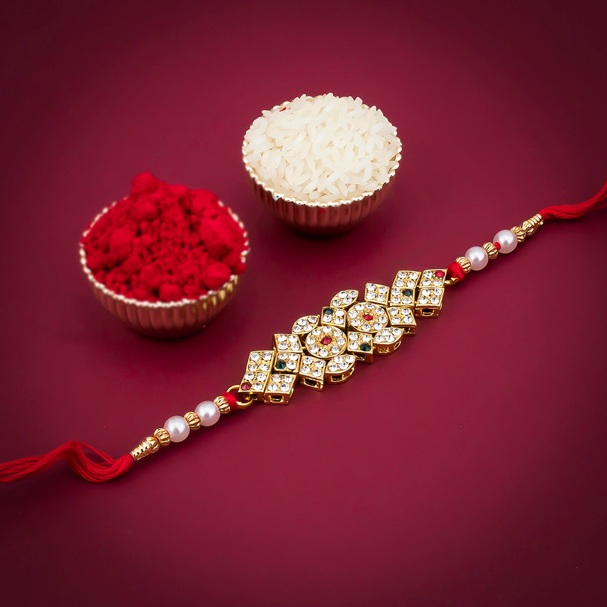 Sukkhi Exquisite Gold Plated Designer Rakhi with Roli Chawal and Raksha Bandhan Greeting Card For Men