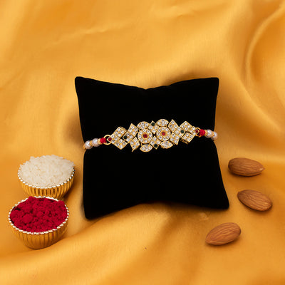 Sukkhi Exquisite Gold Plated Designer Rakhi with Roli Chawal and Raksha Bandhan Greeting Card For Men